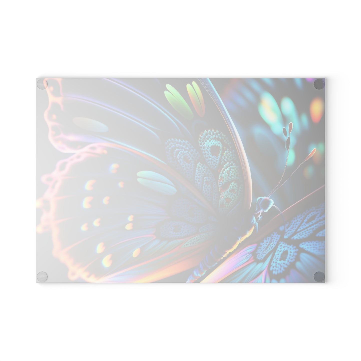 Glass Cutting Board Neon Butterfly Macro 2