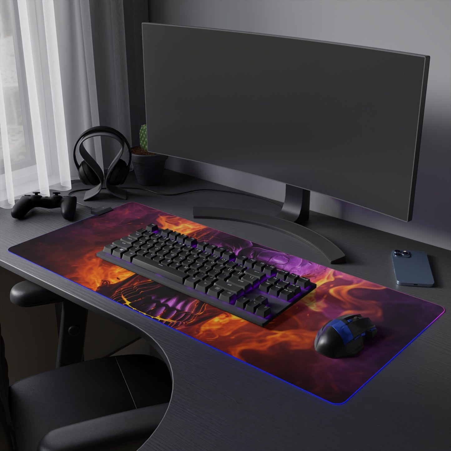 LED Gaming Mouse Pad Skull Flames 3