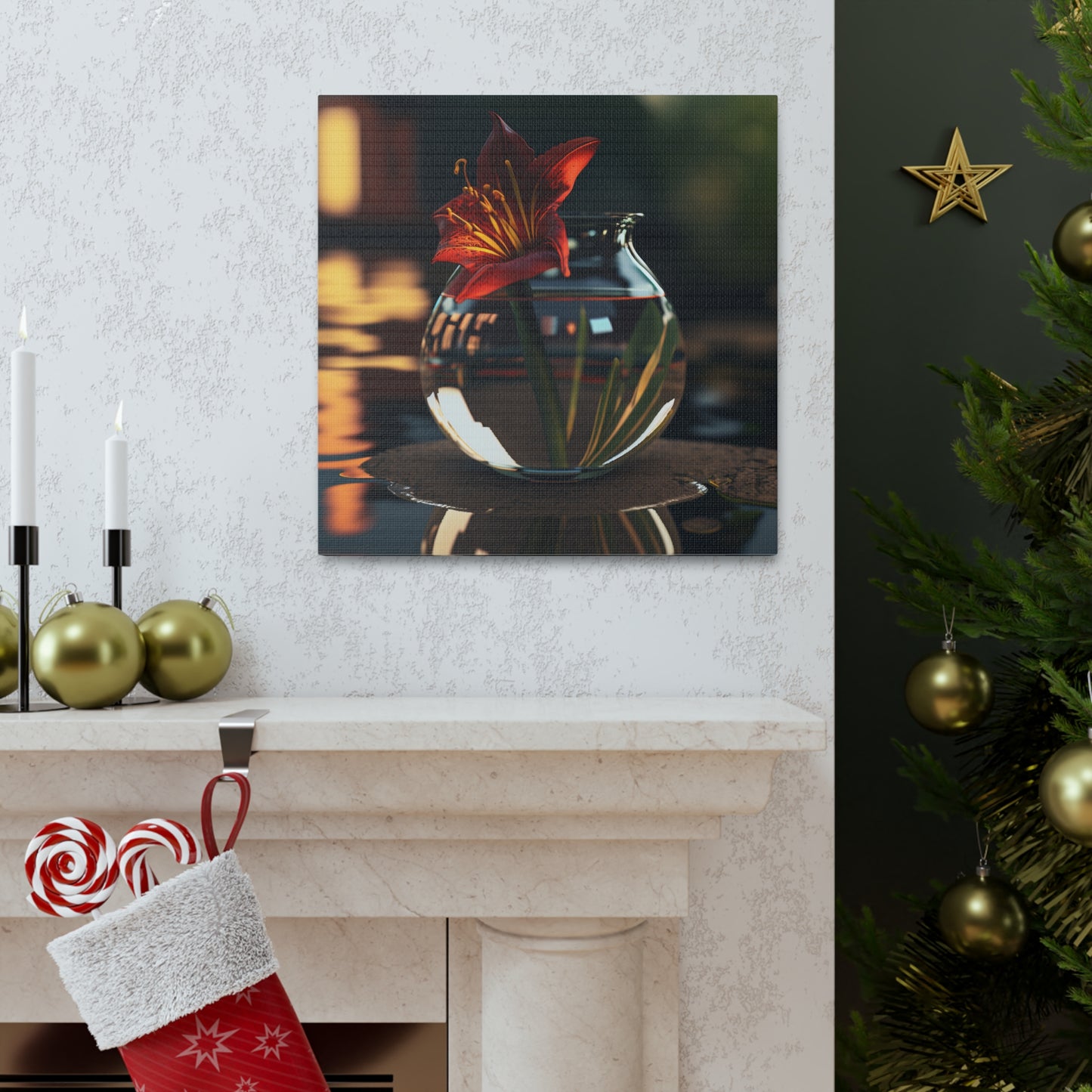 Canvas Gallery Wraps Red Lily in a Glass vase 2