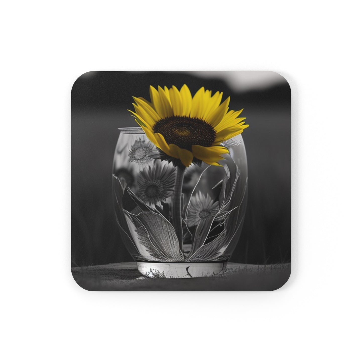 Cork Back Coaster Yellw Sunflower in a vase 1