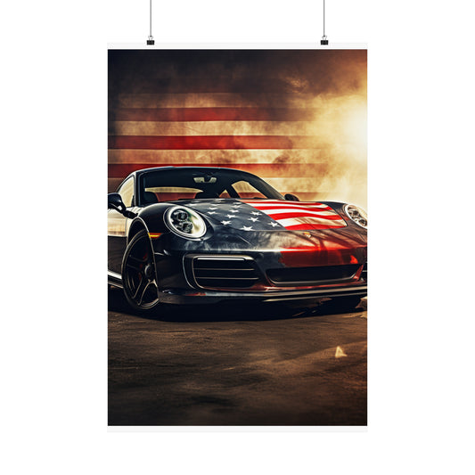 Premium Matte Vertical Posters Abstract American Flag Background Porsche 1