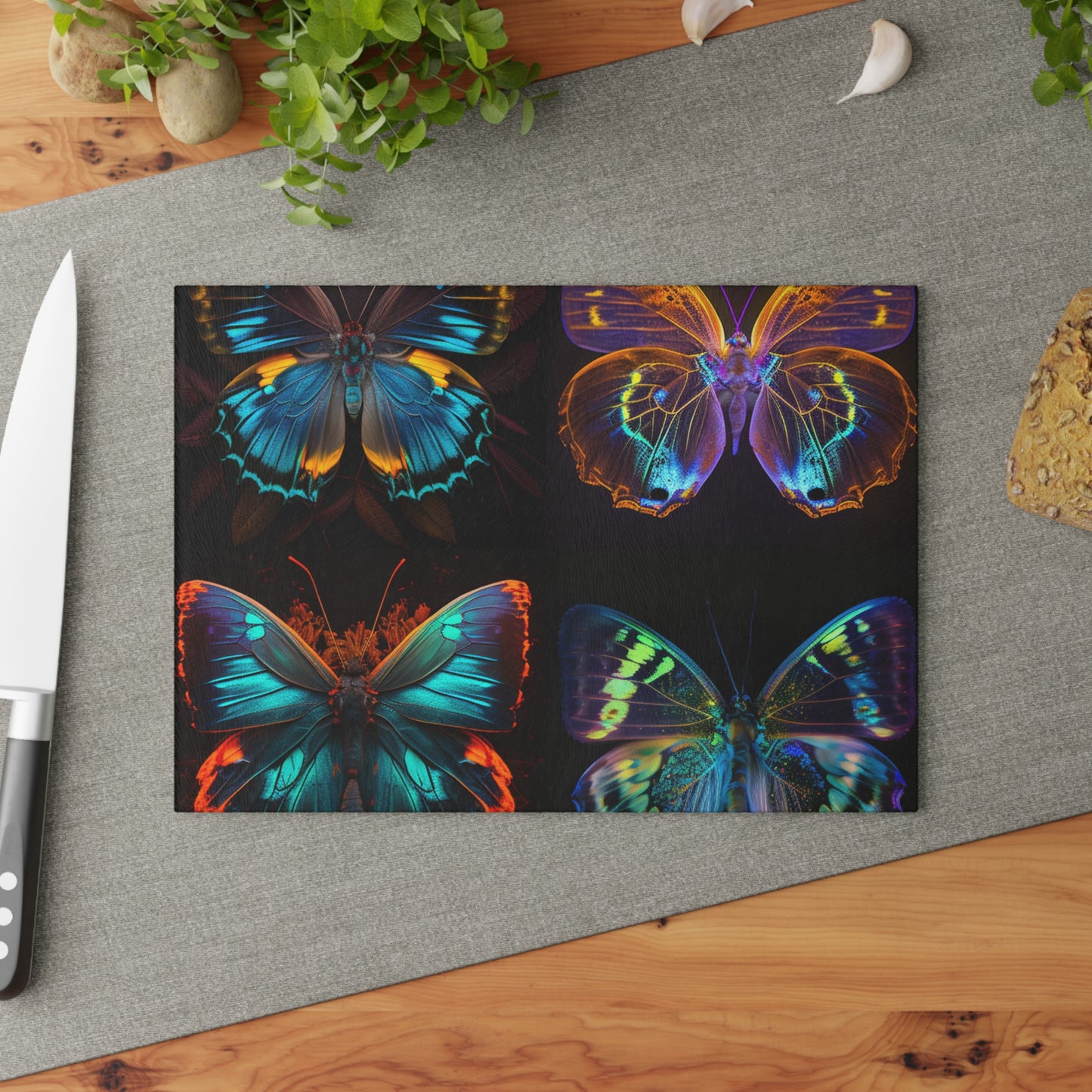 Glass Cutting Board Neon Butterfly Flair 5