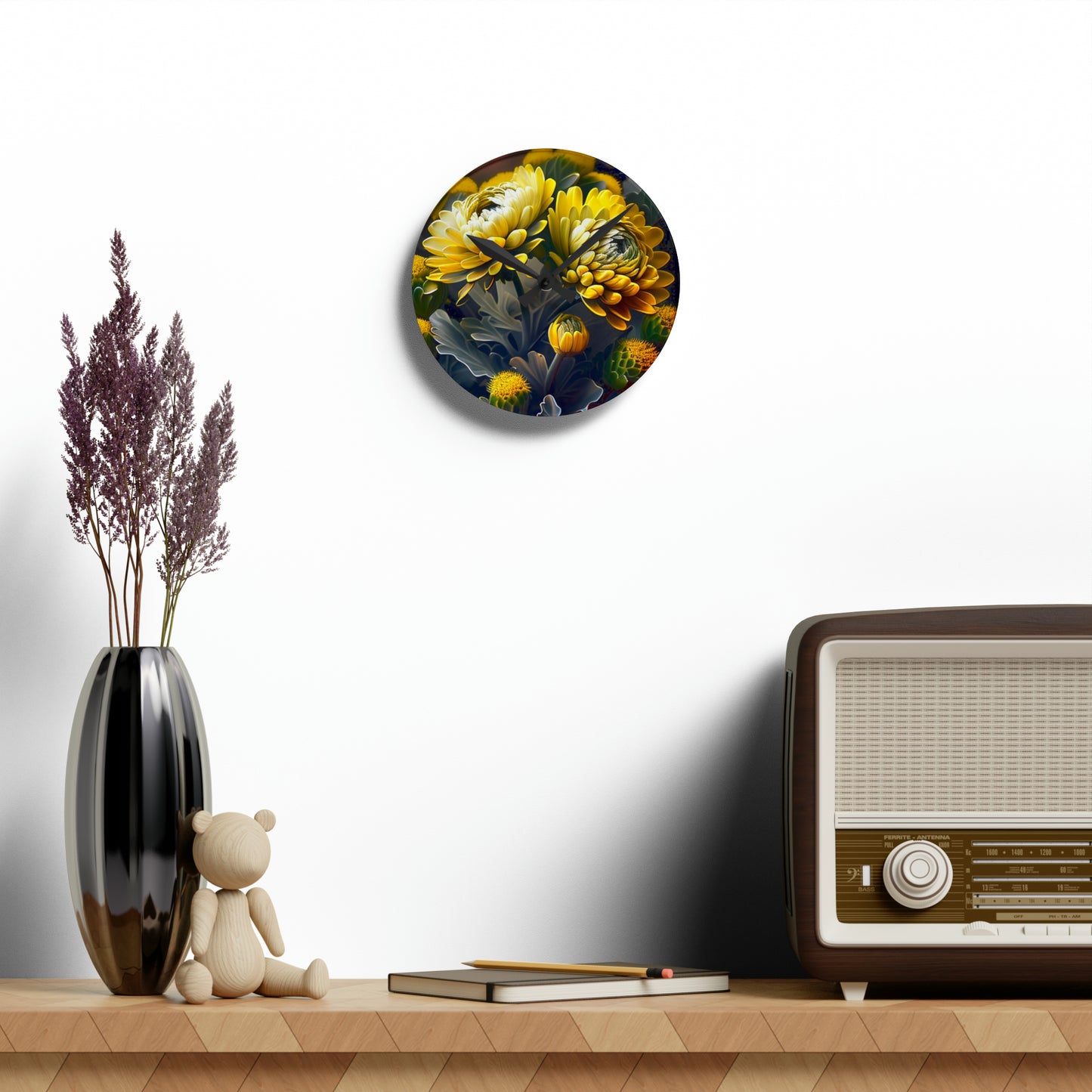 Acrylic Wall Clock Yellow Hermosas Flores Amarillas 2