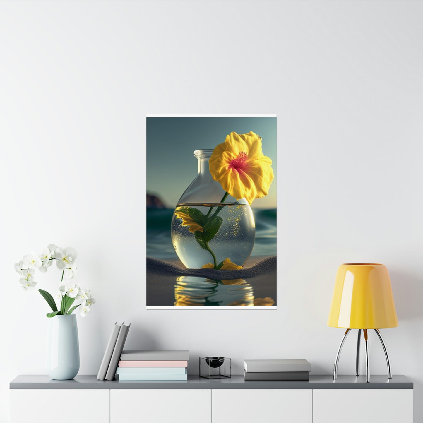 Premium Matte Vertical Posters Yellow Hibiscus glass 2