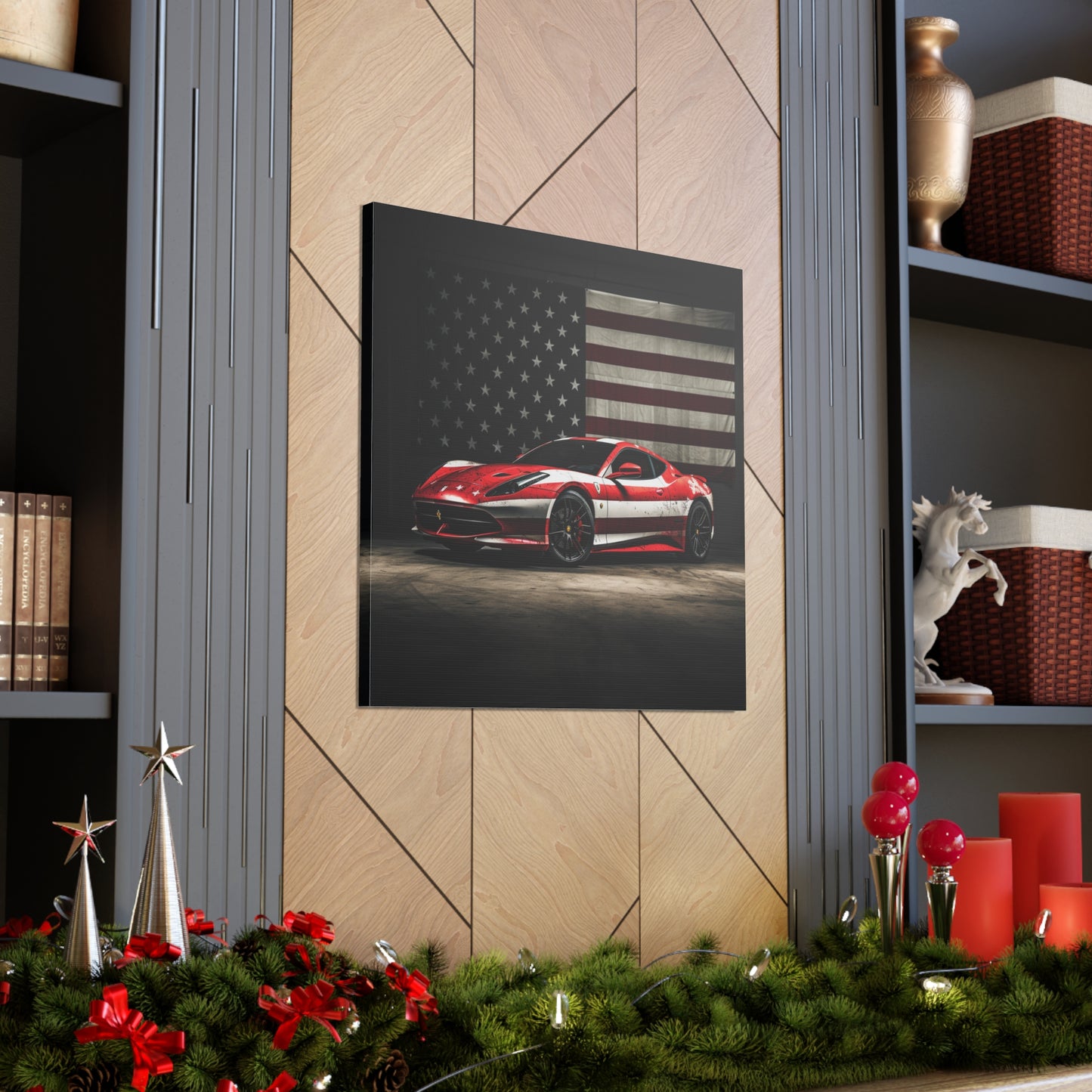 Canvas Gallery Wraps American Flag Background Ferrari 1