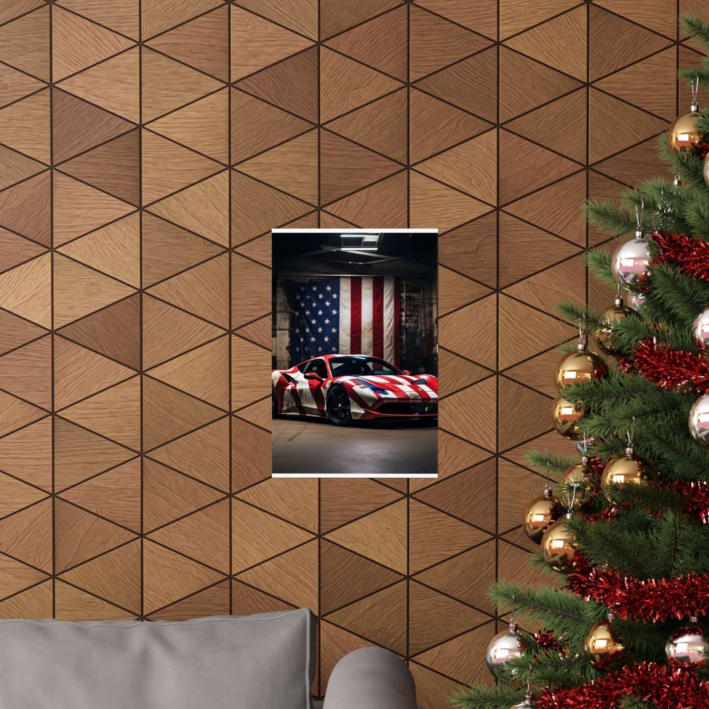 Premium Matte Vertical Posters American Flag Farrari 2