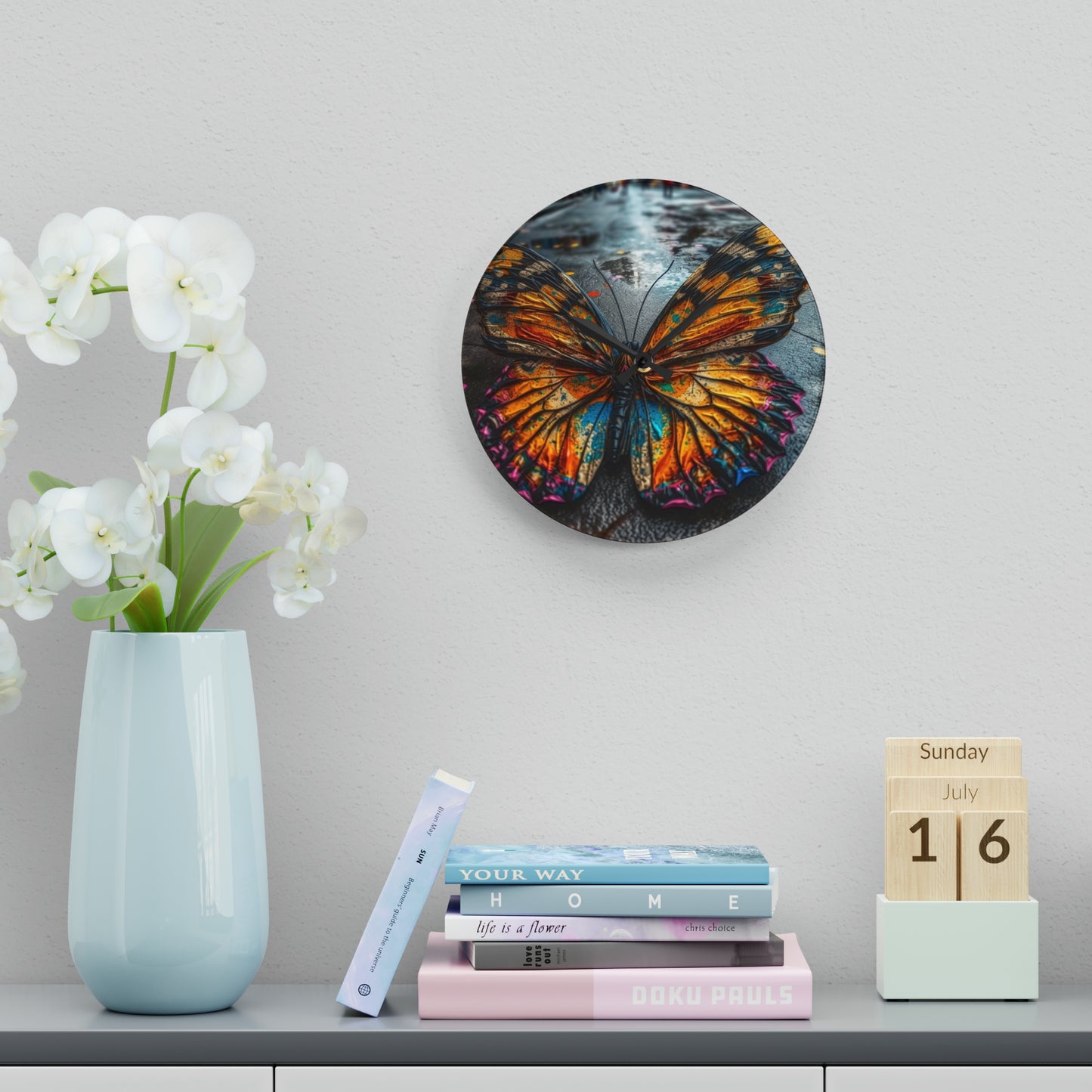 Acrylic Wall Clock Liquid Street Butterfly 1