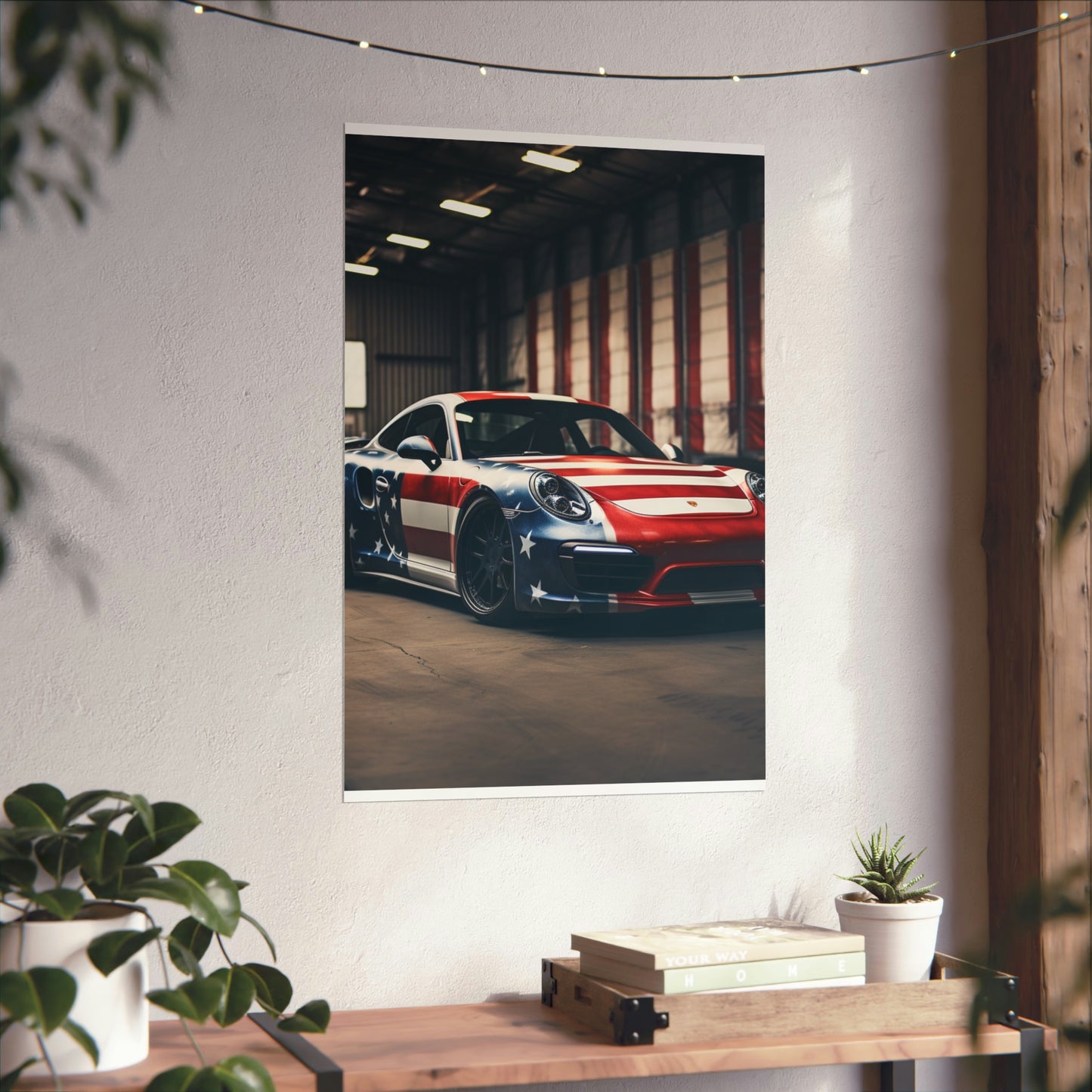 Premium Matte Vertical Posters American Flag Porsche 2