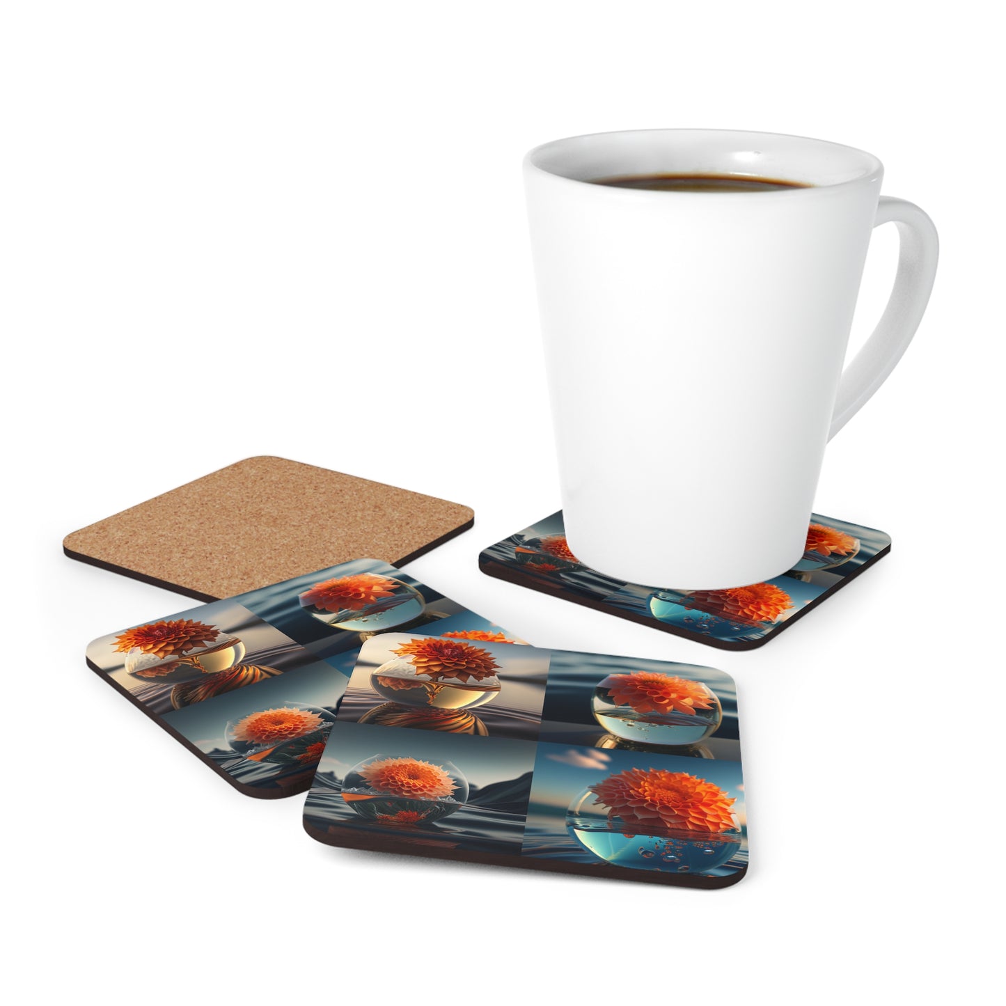 Corkwood Coaster Set Dahlia Orange 5
