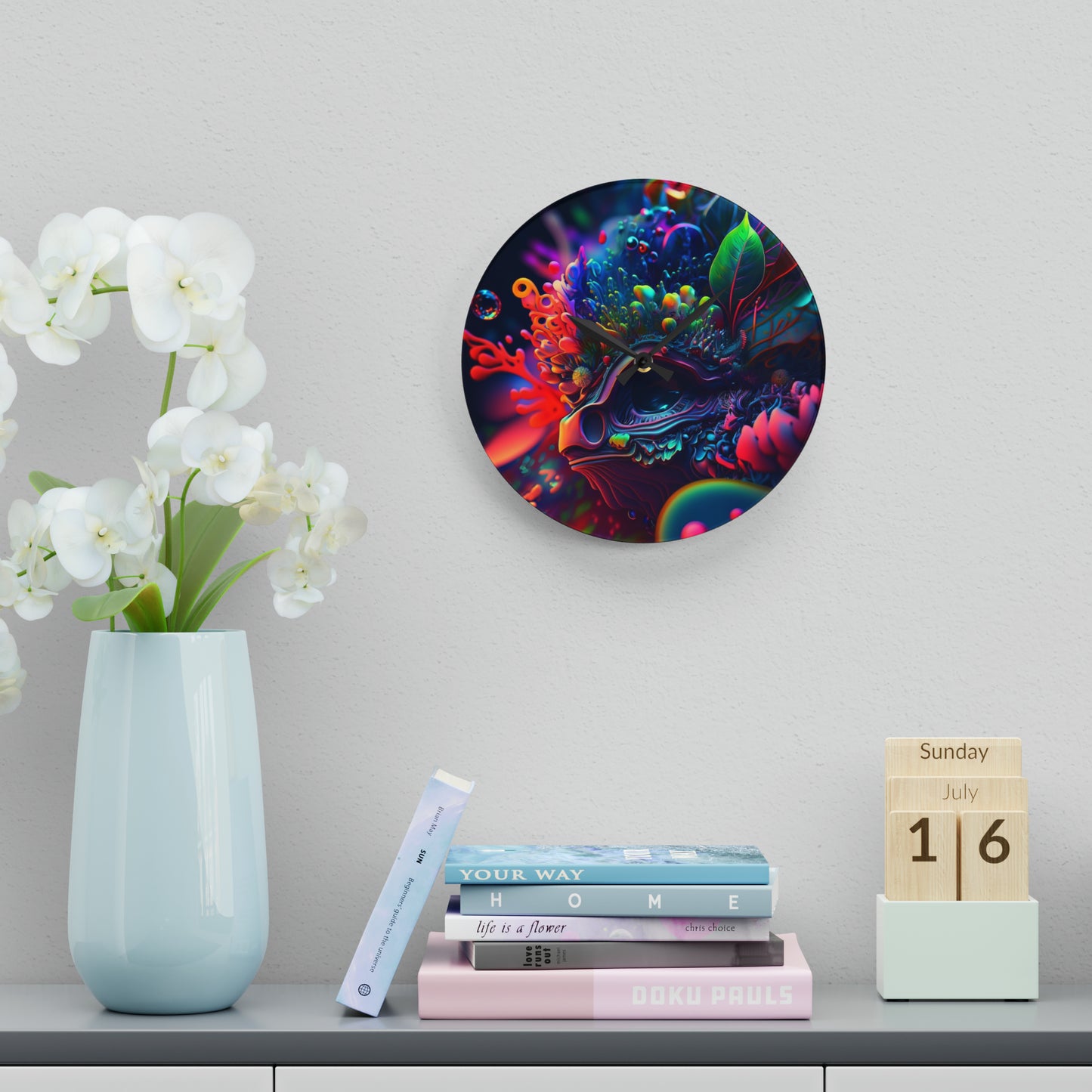 Acrylic Wall Clock Florescent Skull Death 2