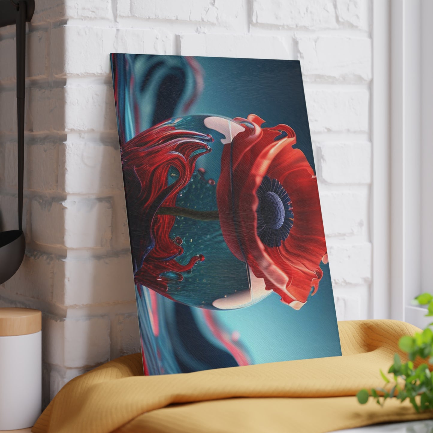 Glass Cutting Board Red Anemone in a Vase 2