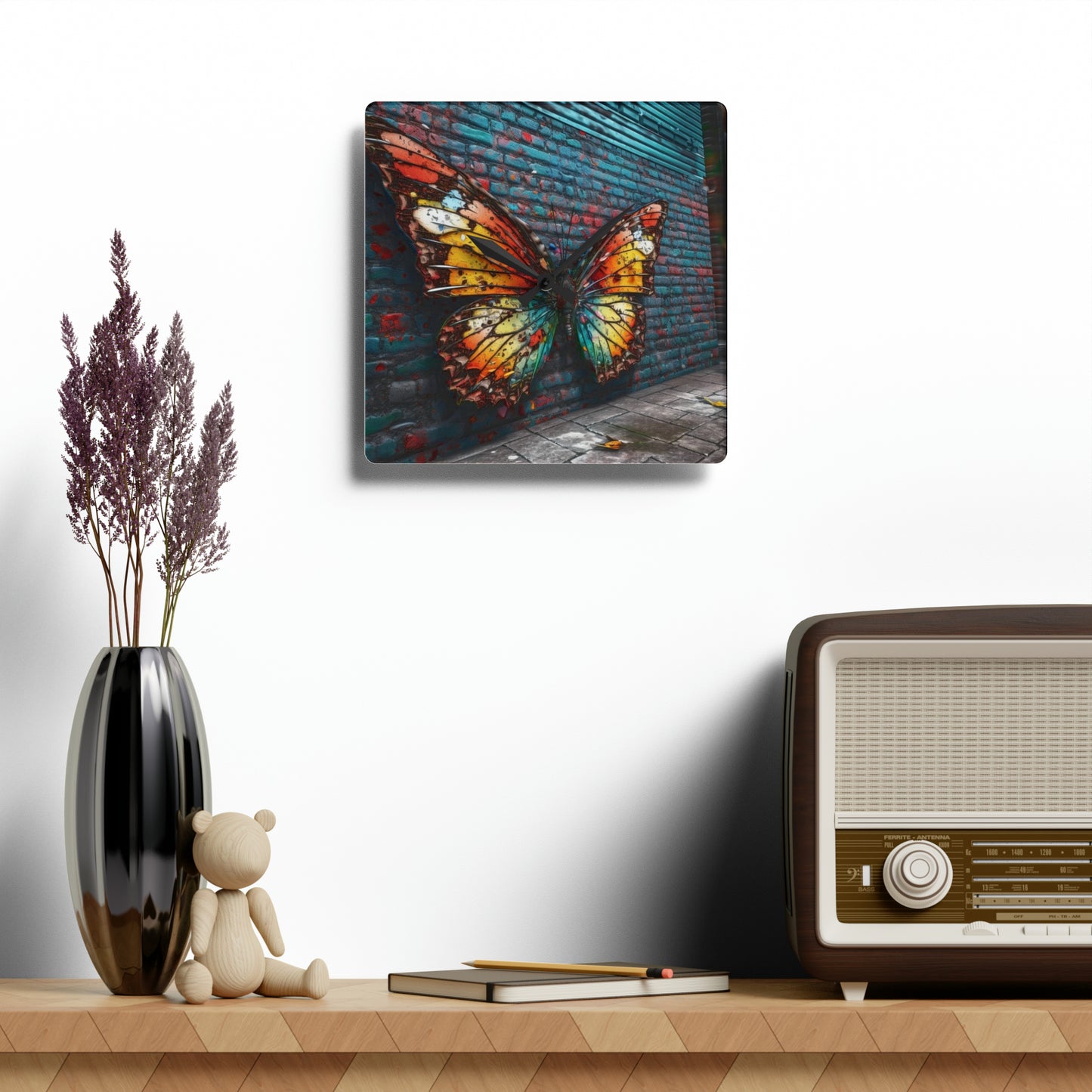 Acrylic Wall Clock Liquid Street Butterfly 2