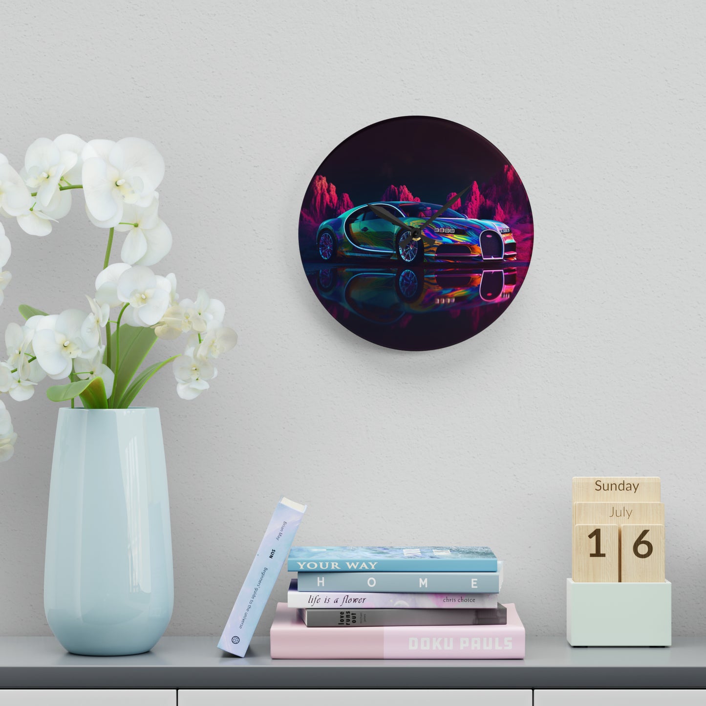 Acrylic Wall Clock Florescent Bugatti Flair 2