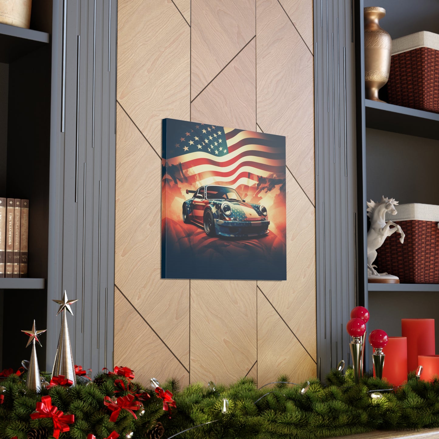 Canvas Gallery Wraps Abstract American Flag Background Porsche 4