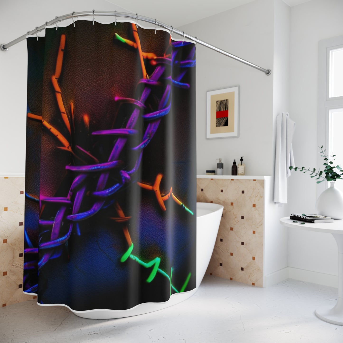 Polyester Shower Curtain Macro Neon Barbs 2