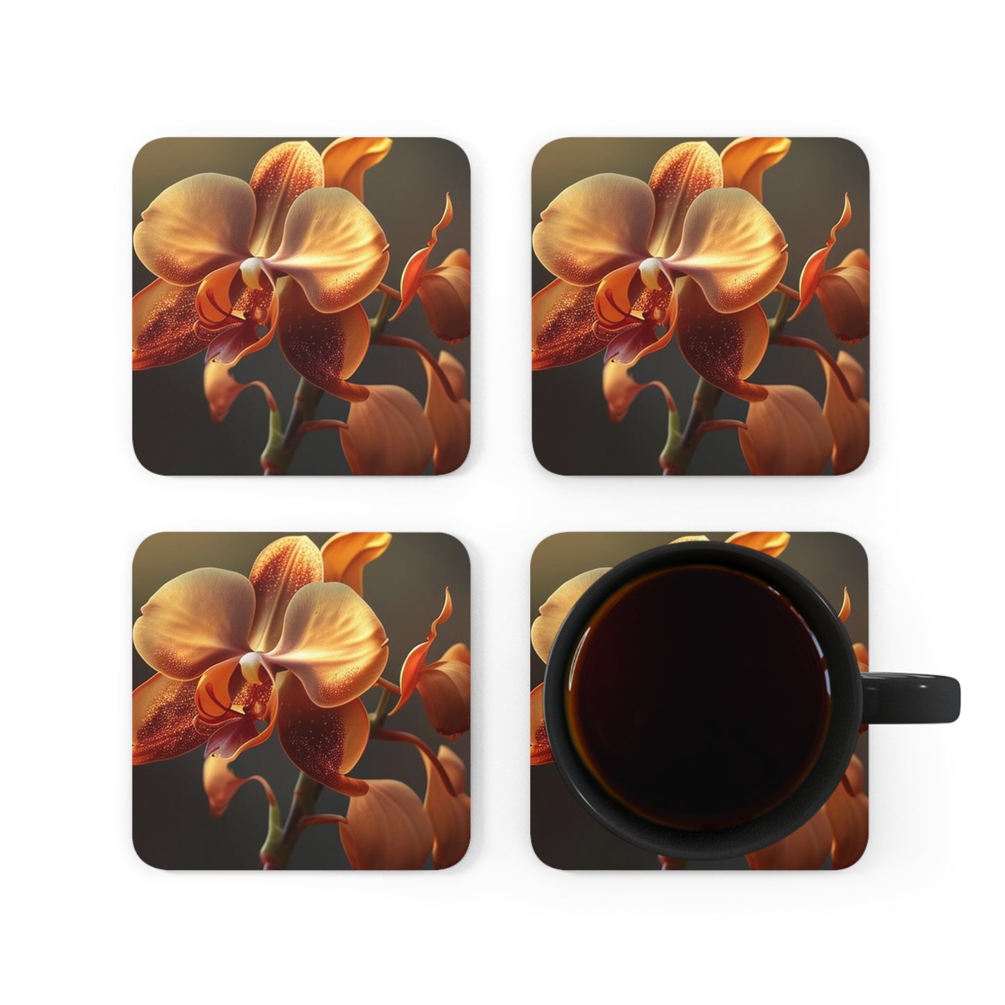 Corkwood Coaster Set Orange Orchid 1