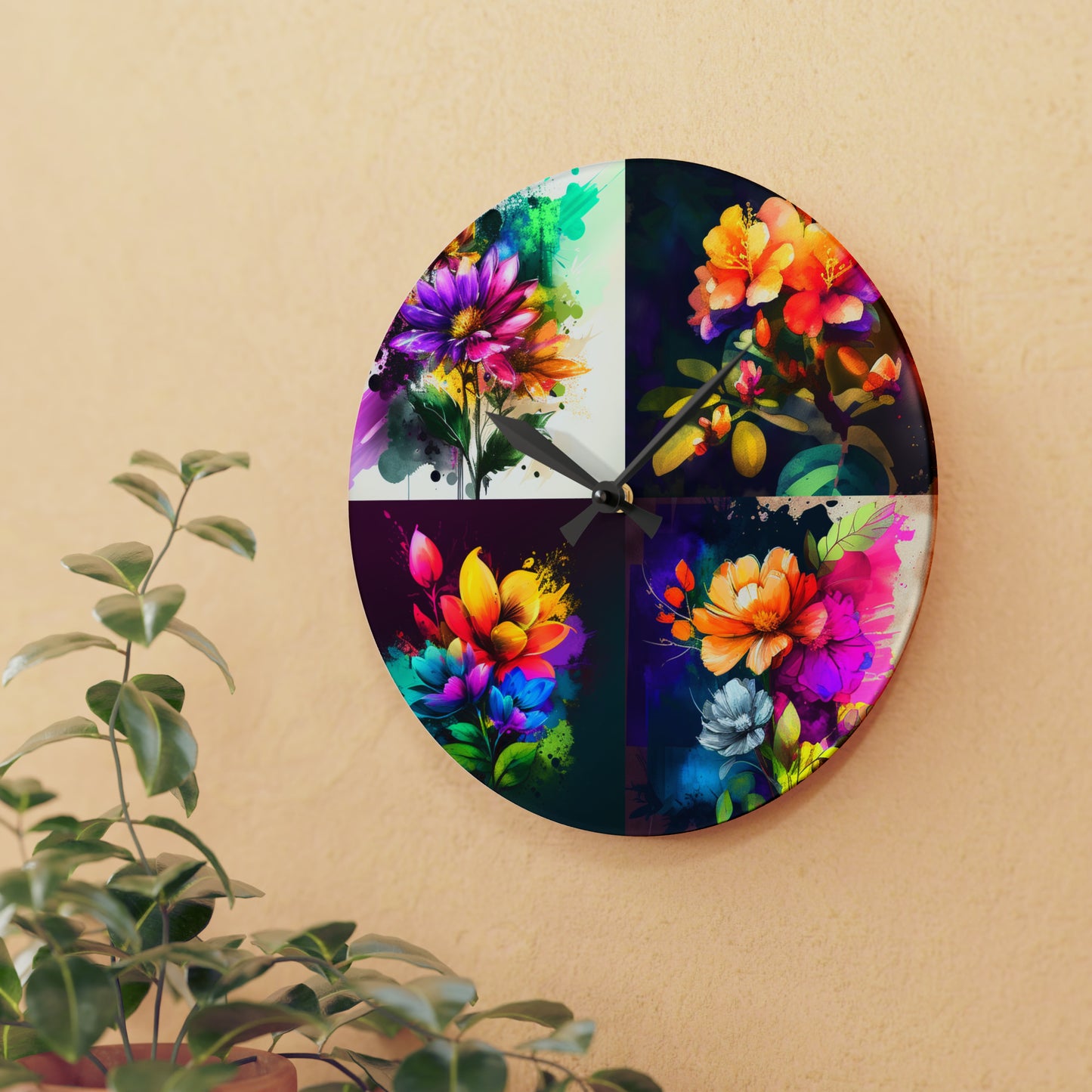 Acrylic Wall Clock Bright Spring Flowers 5