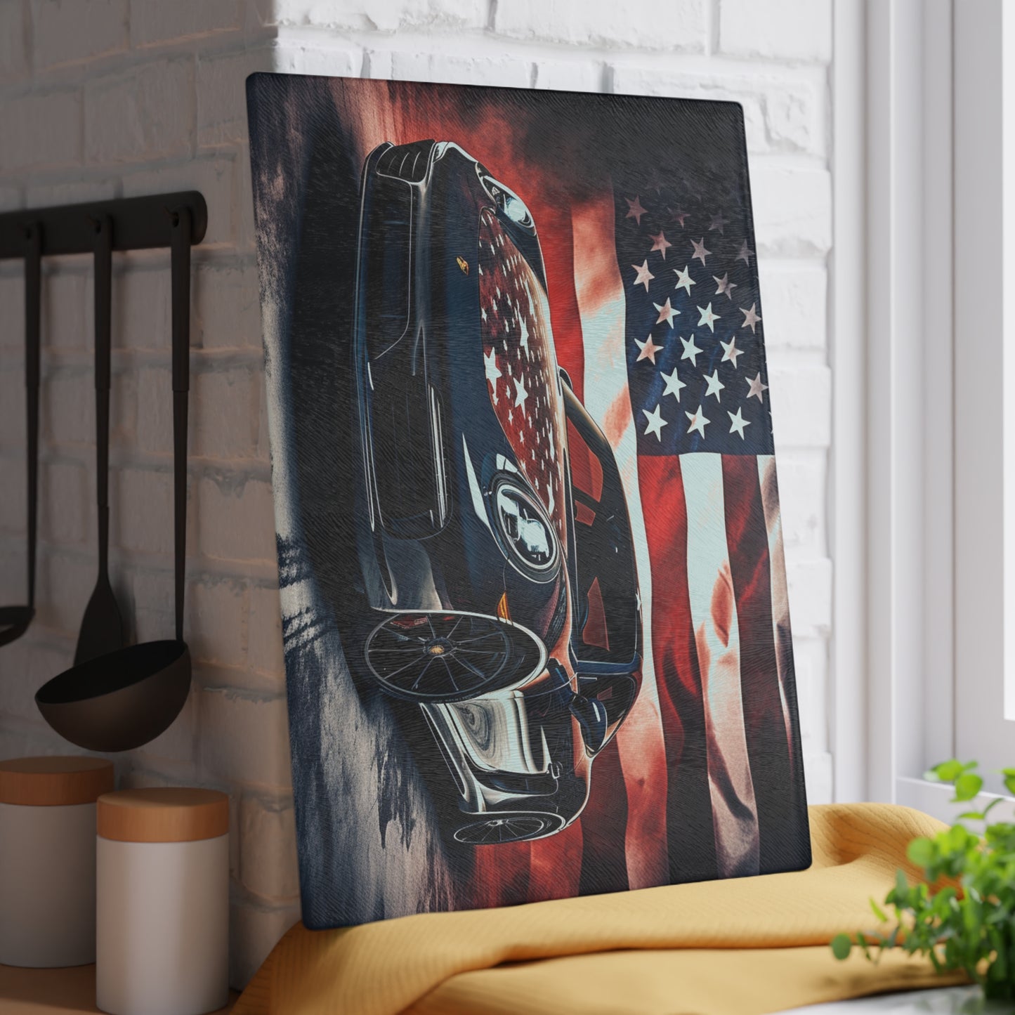 Glass Cutting Board Abstract American Flag Background Porsche 2