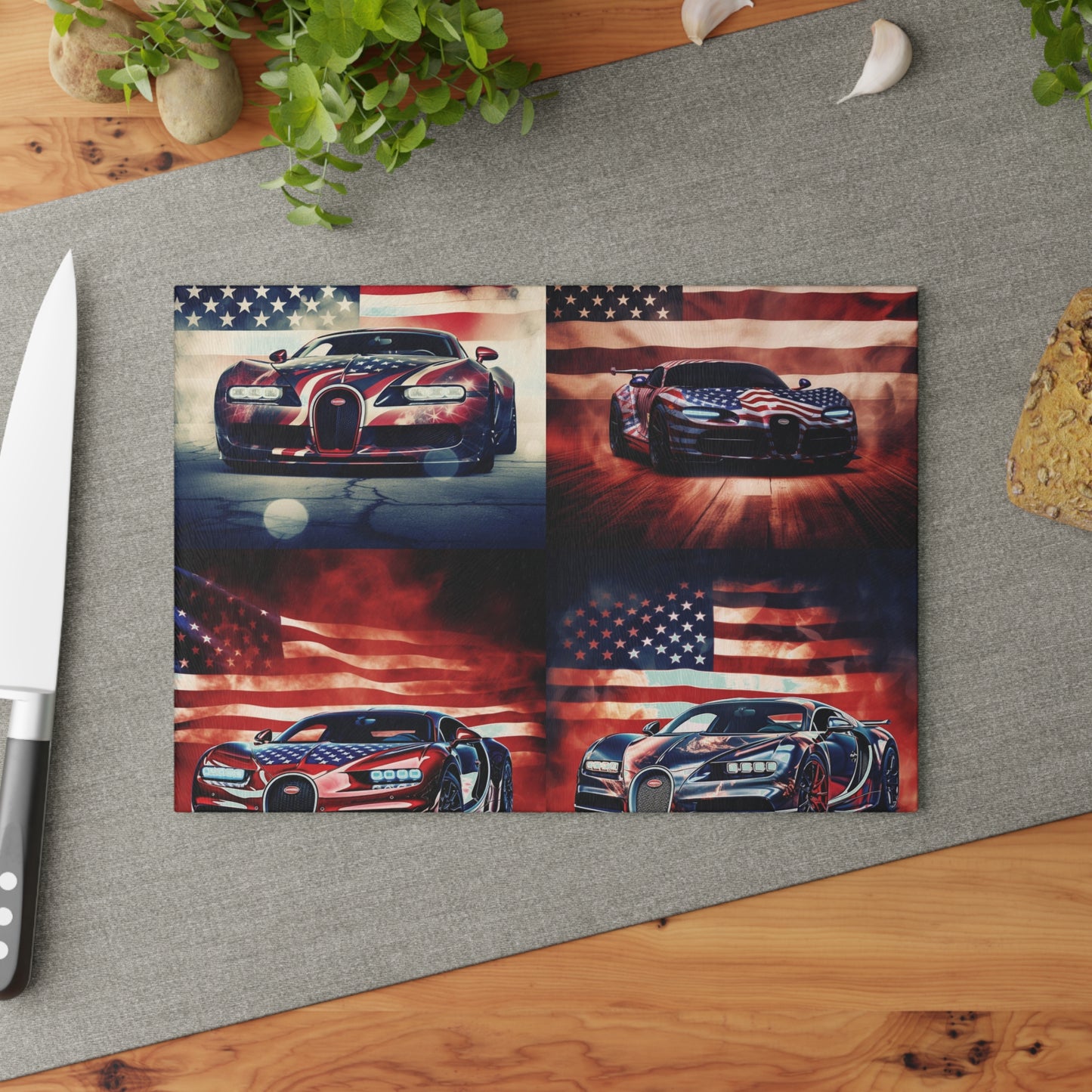 Glass Cutting Board Abstract American Flag Background Bugatti 5