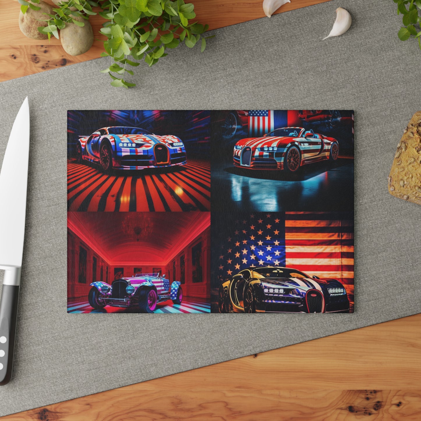 Glass Cutting Board Macro Bugatti American Flag 5