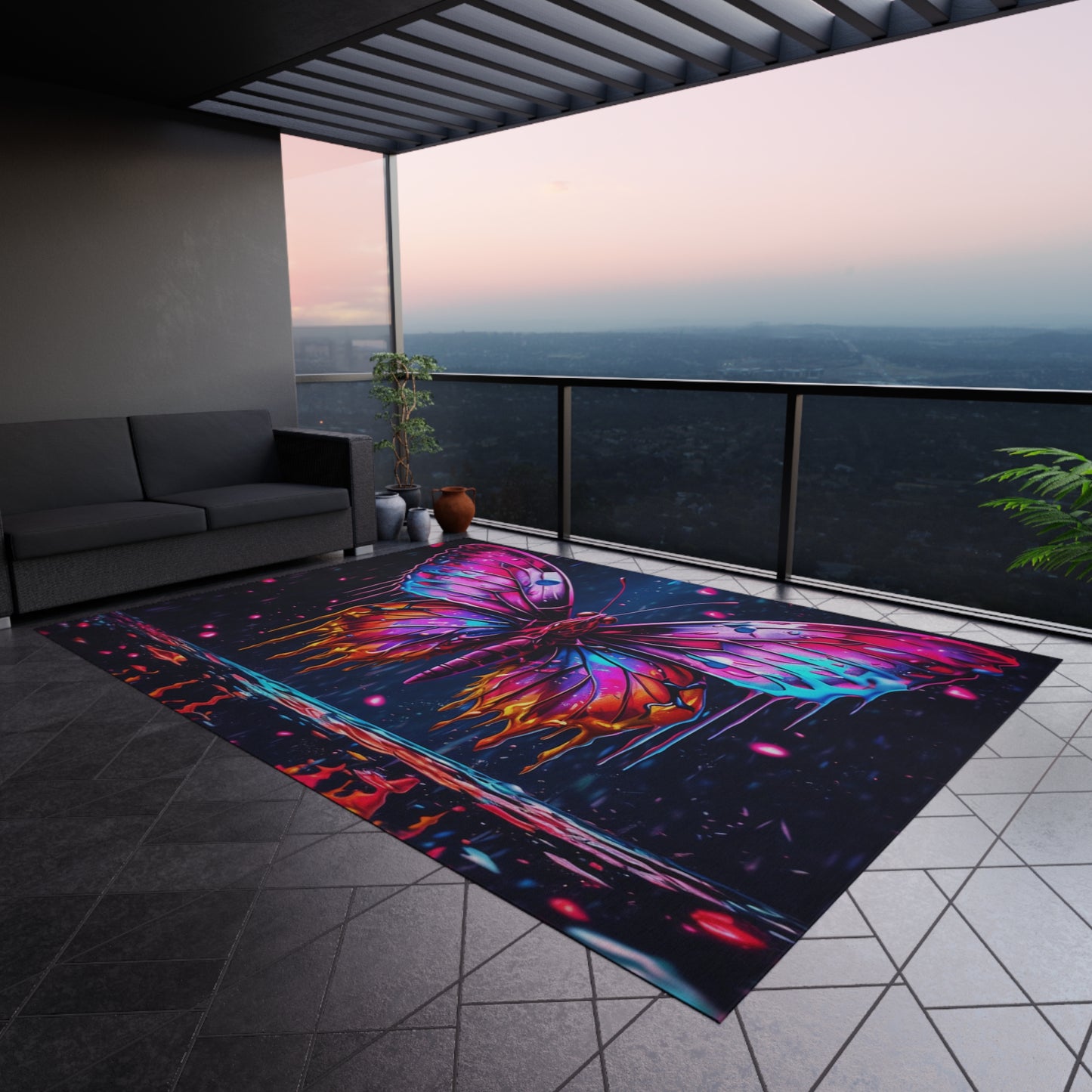 Outdoor Rug  Pink Butterfly Flair 2