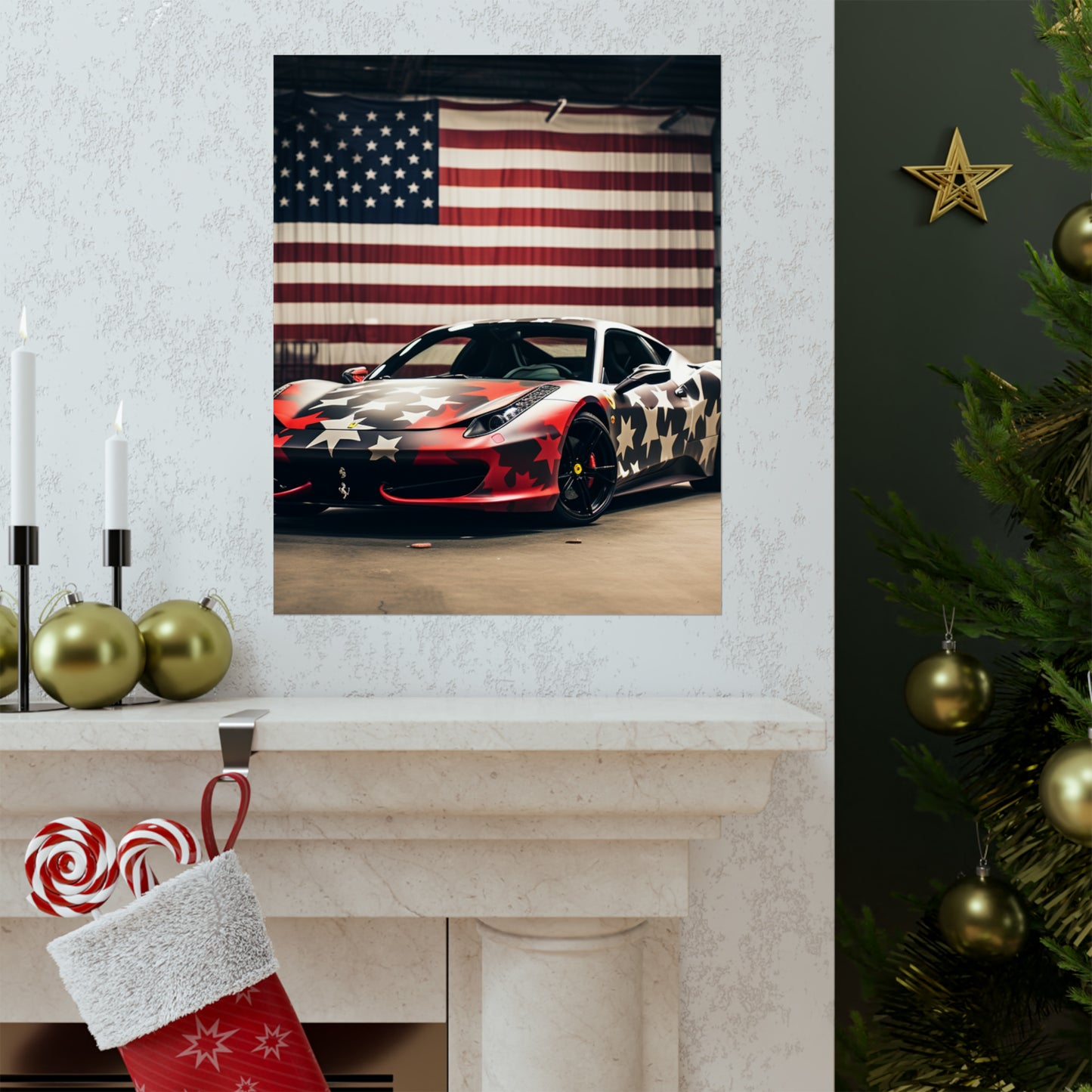 Premium Matte Vertical Posters American Flag Farrari 1