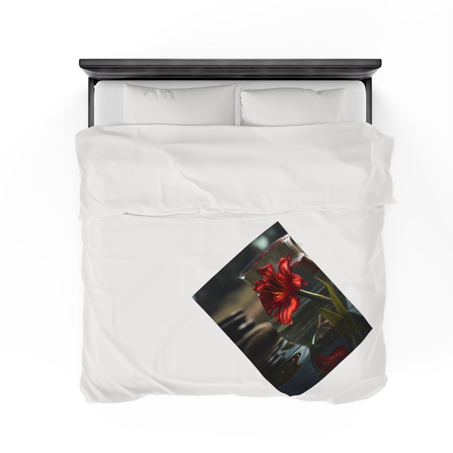 Velveteen Plush Blanket Red Lily in a Glass vase 4