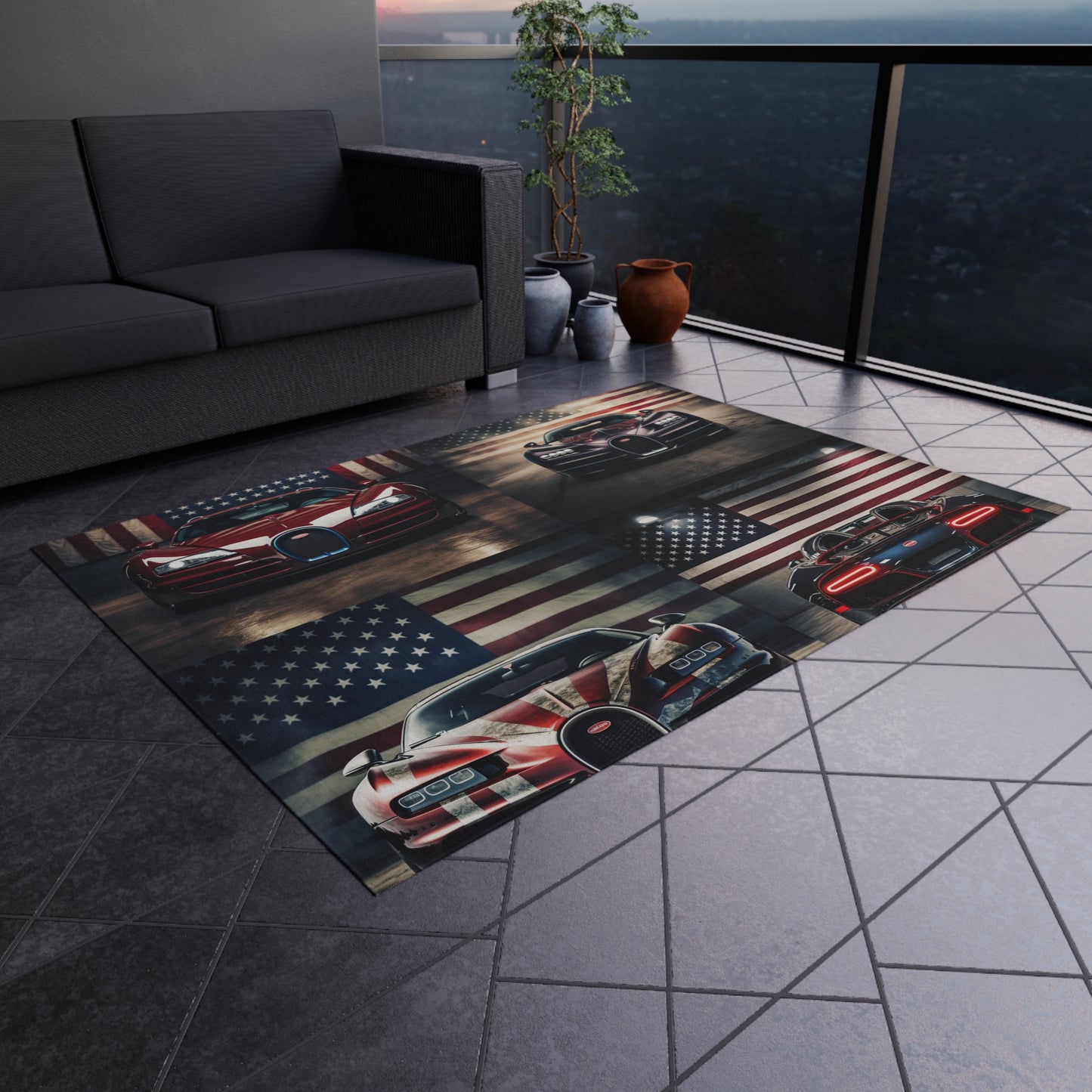 Outdoor Rug  American Flag Background Bugatti 5