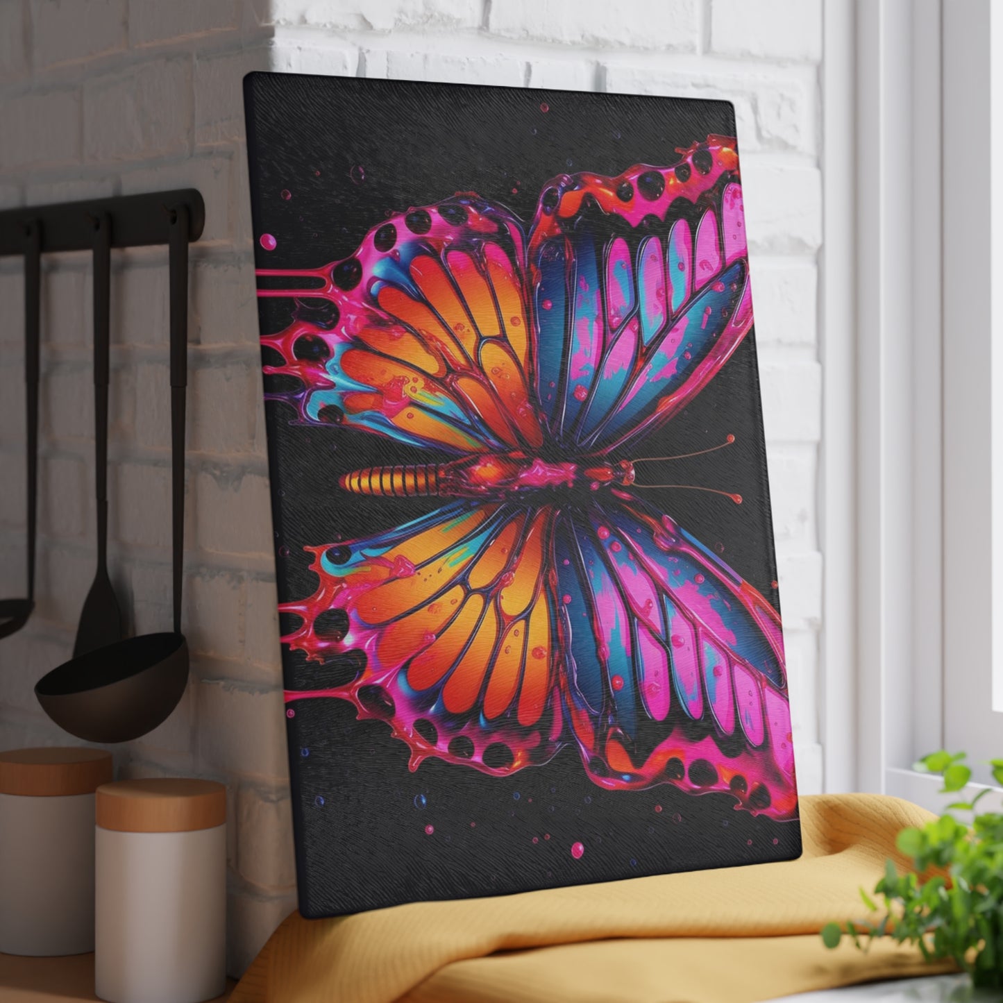 Glass Cutting Board Pink Butterfly Flair 1