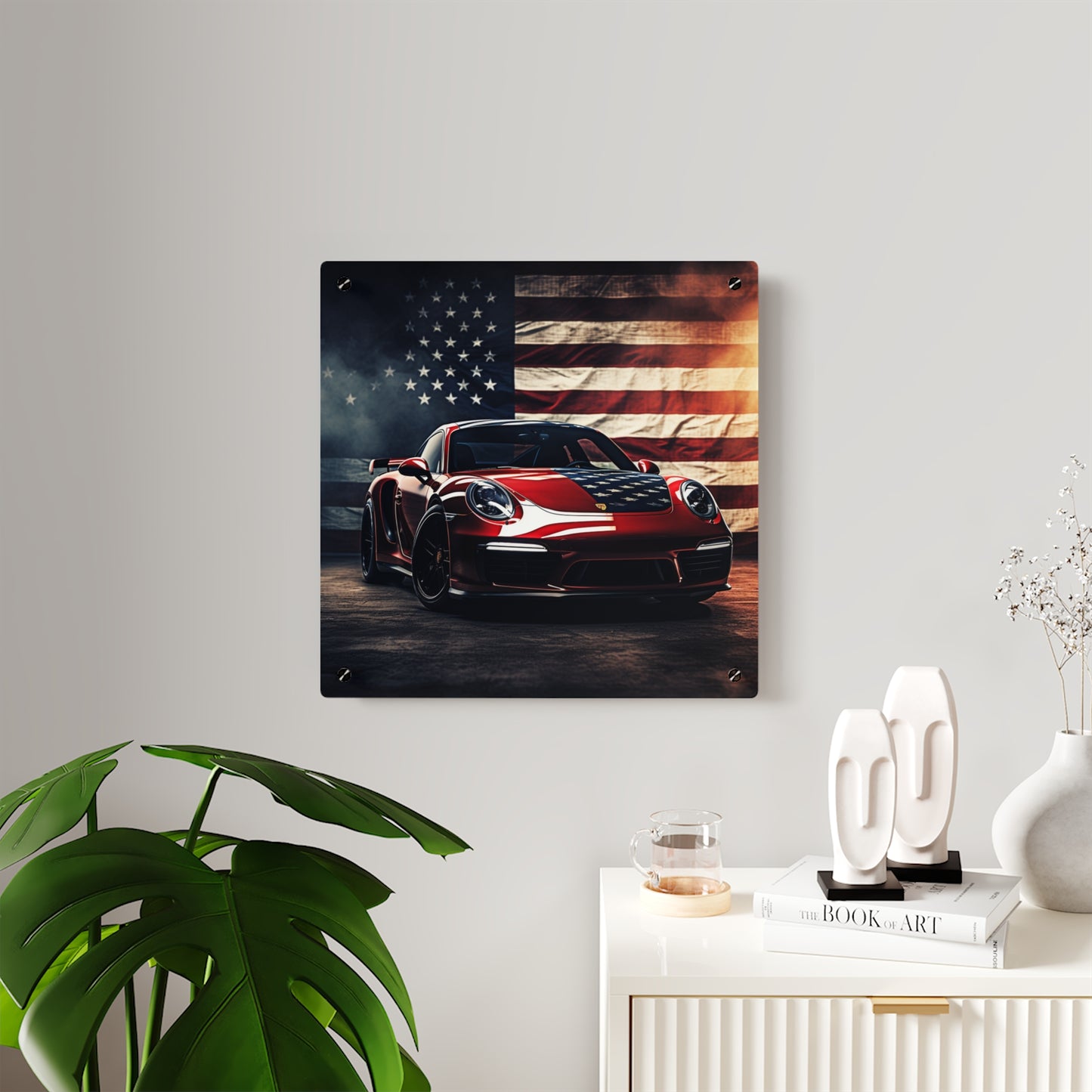 Acrylic Wall Art Panels American Flag Background Porsche 2