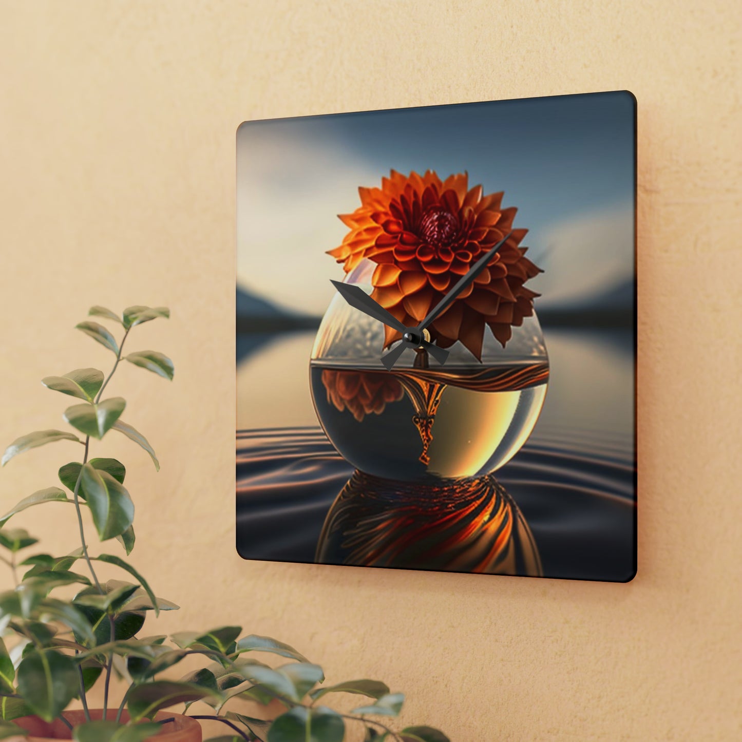 Acrylic Wall Clock Dahlia Orange 1