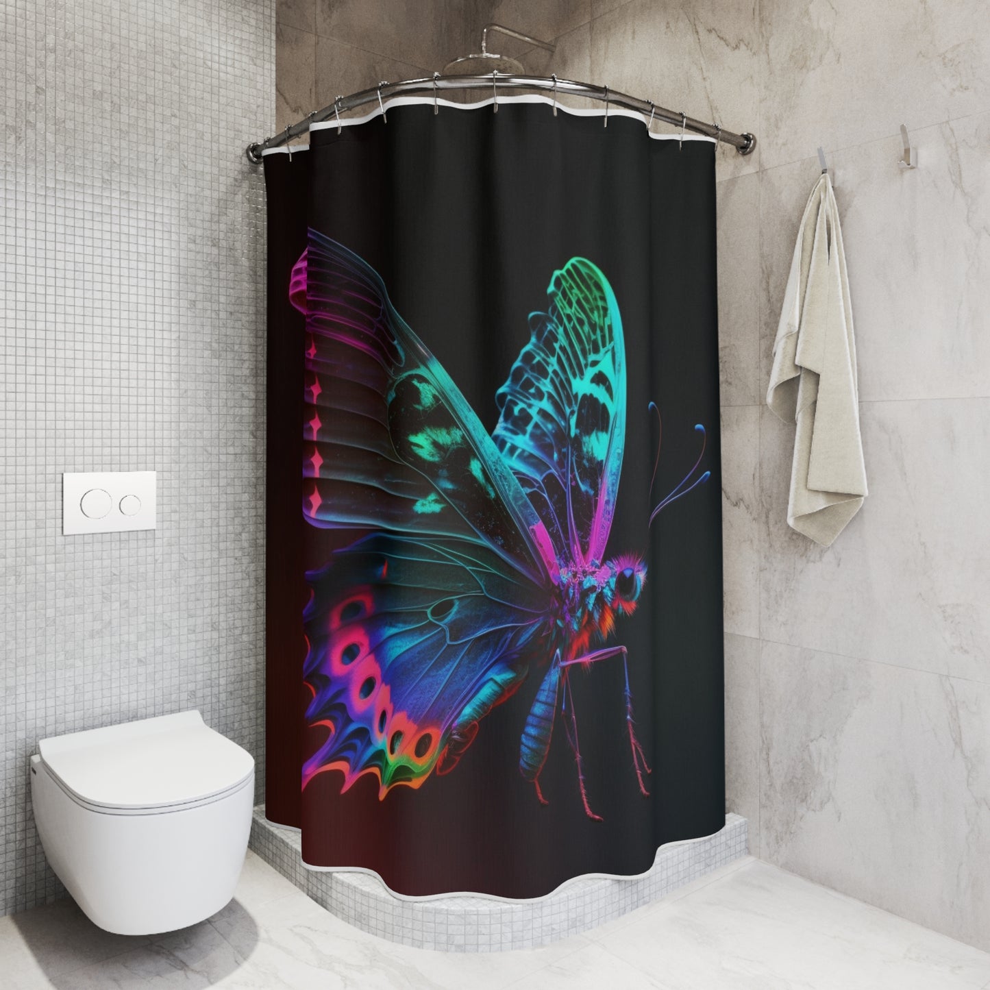 Polyester Shower Curtain Raw Hyper Color Butterfly 1