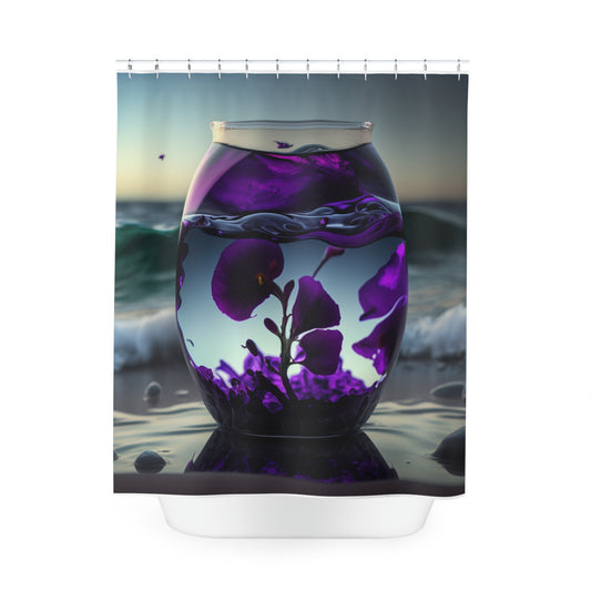 Polyester Shower Curtain Purple Sweet pea in a vase 4