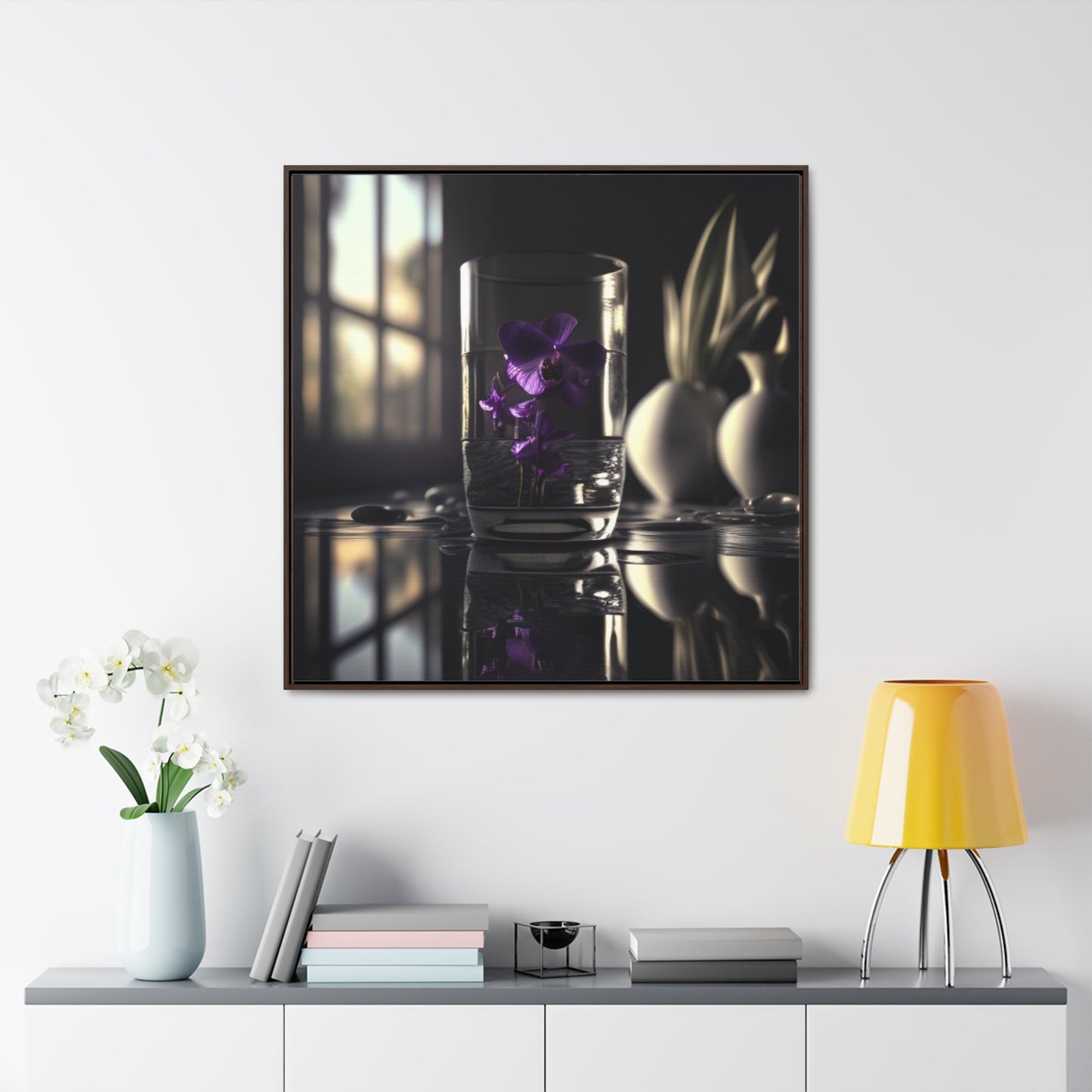 Gallery Canvas Wraps, Square Frame Purple Orchid Glass vase 4