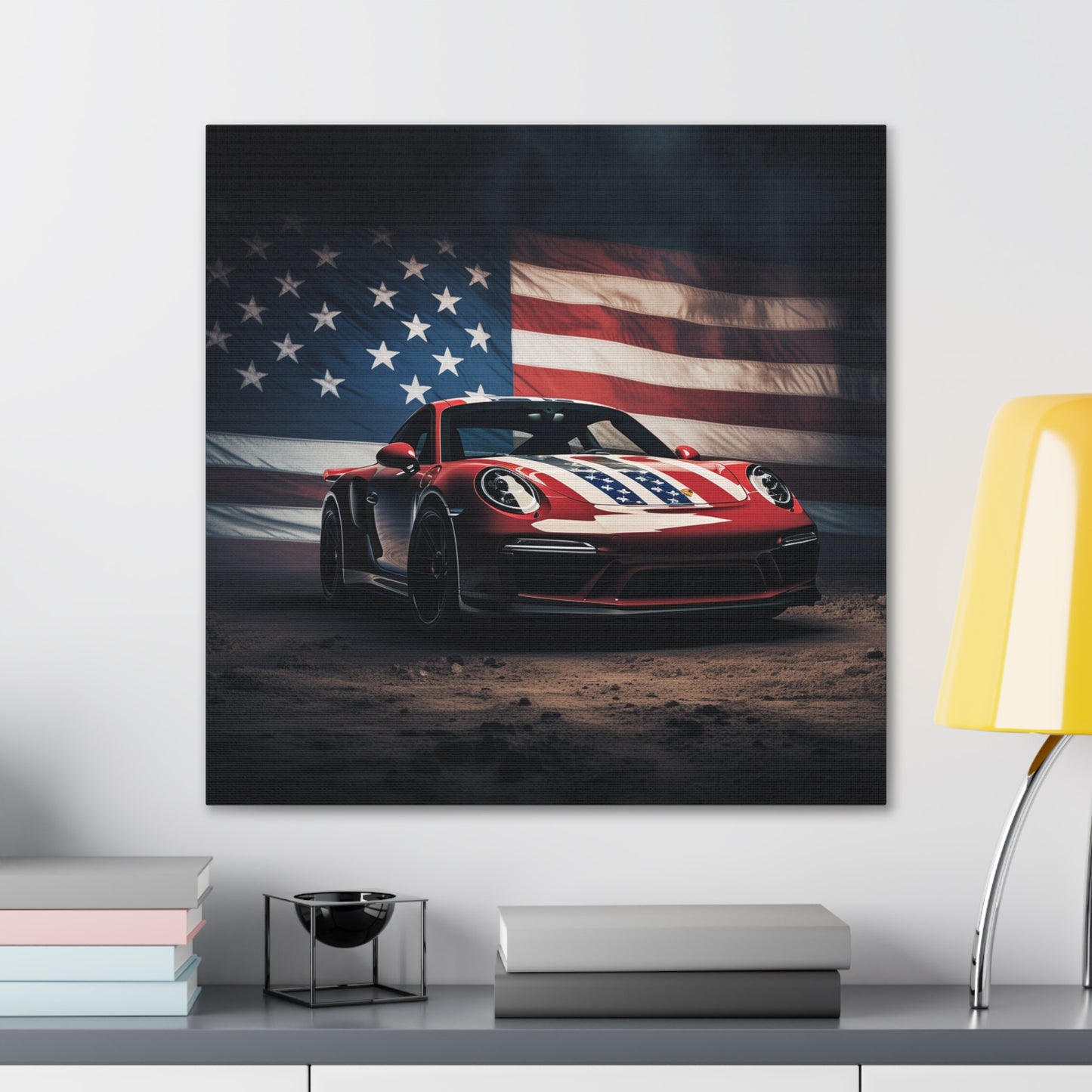 Canvas Gallery Wraps American Flag Background Porsche 3