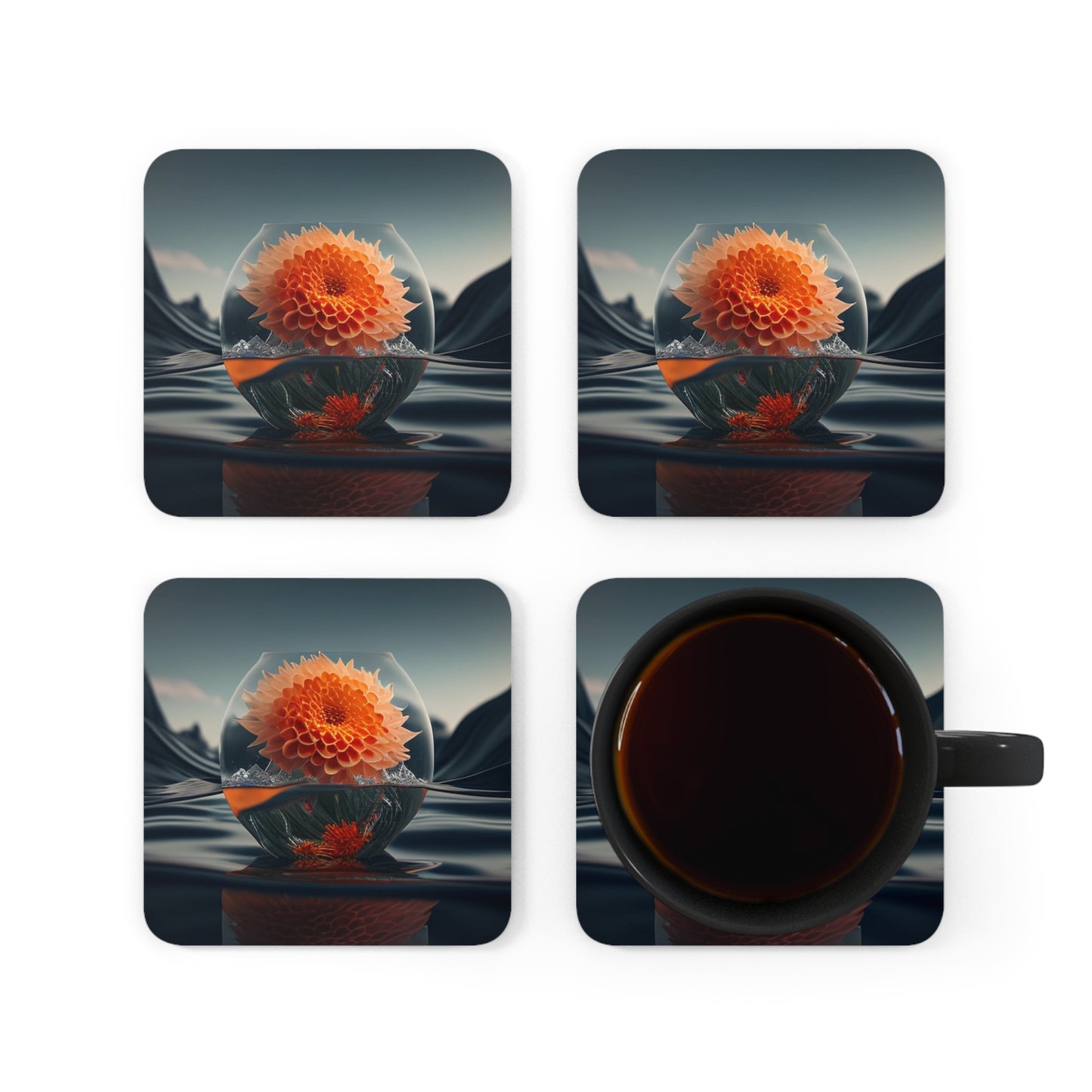 Corkwood Coaster Set Dahlia Orange 3