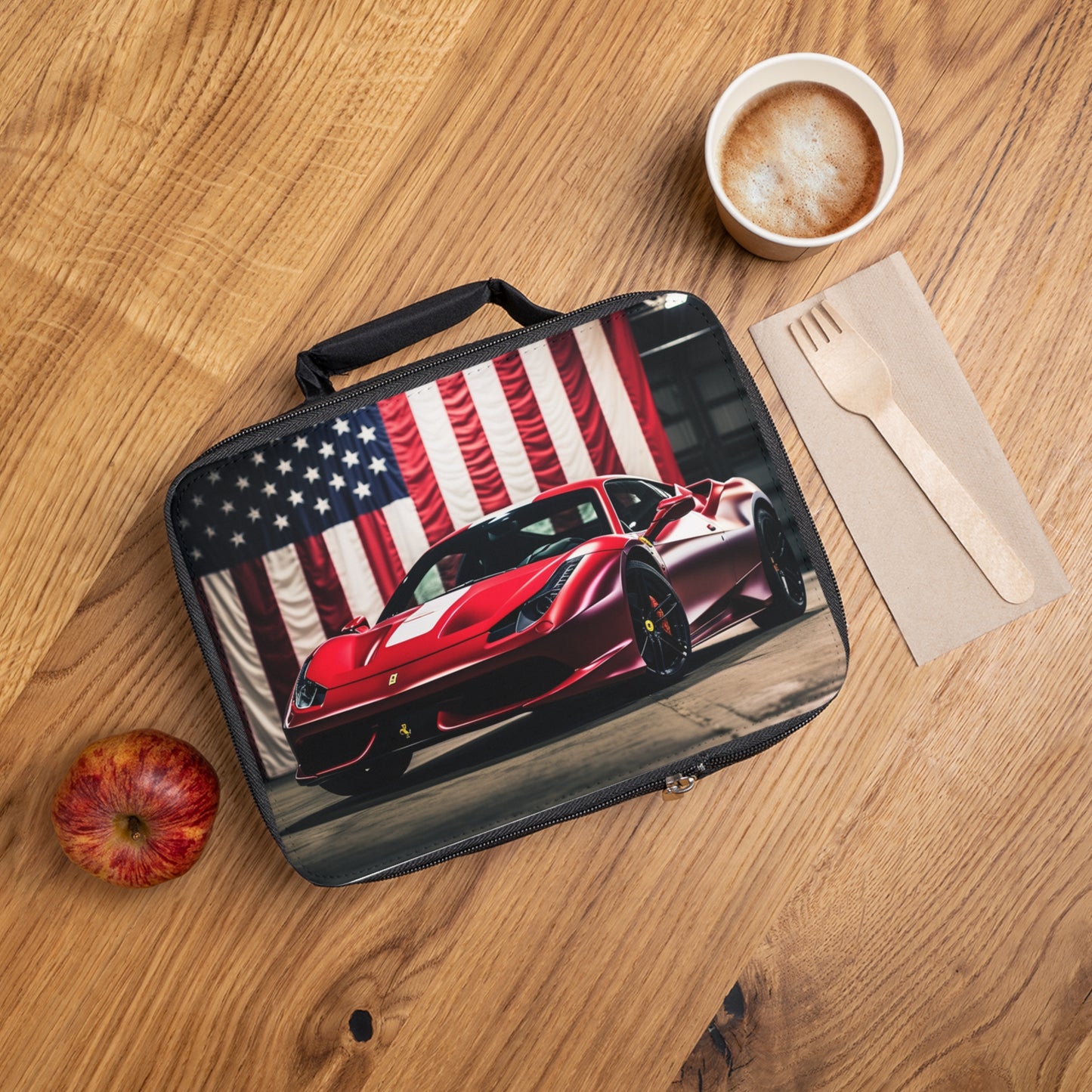 Lunch Bag American Flag Background Ferrari 3