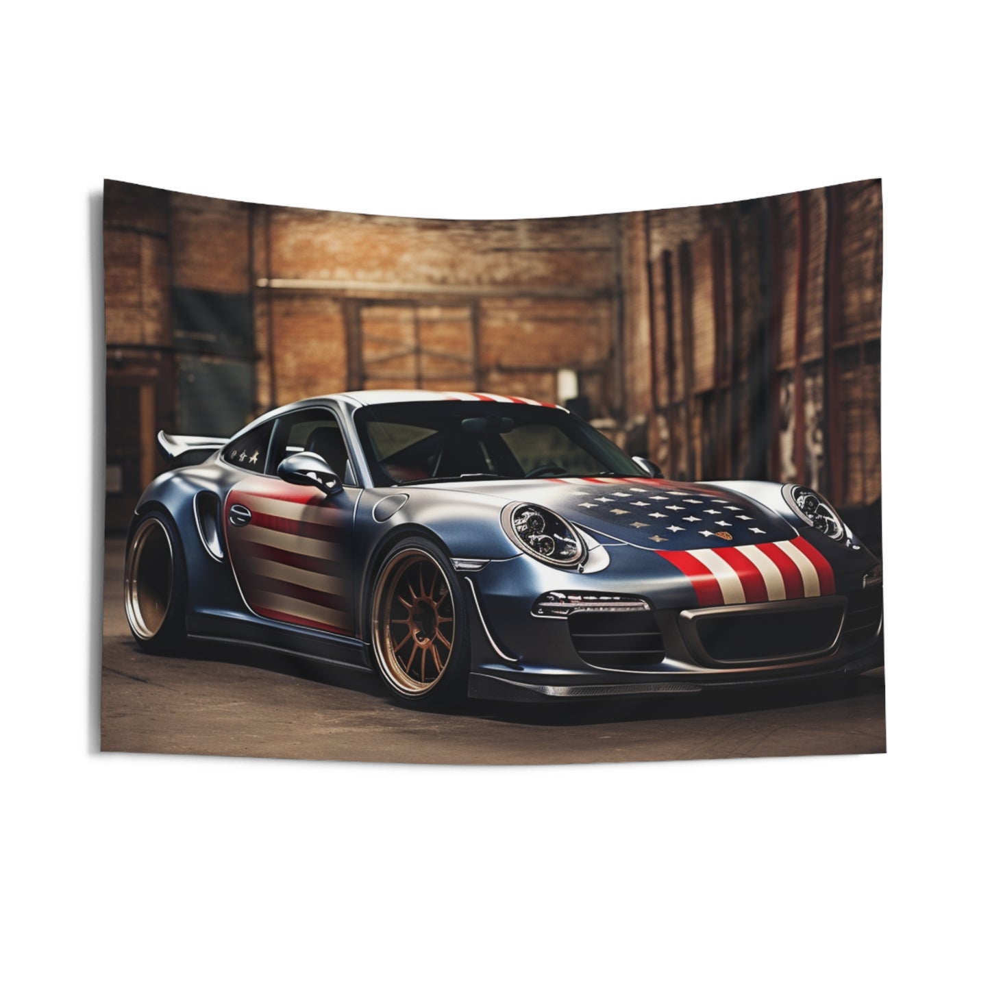 Indoor Wall Tapestries American Flag Porsche 1