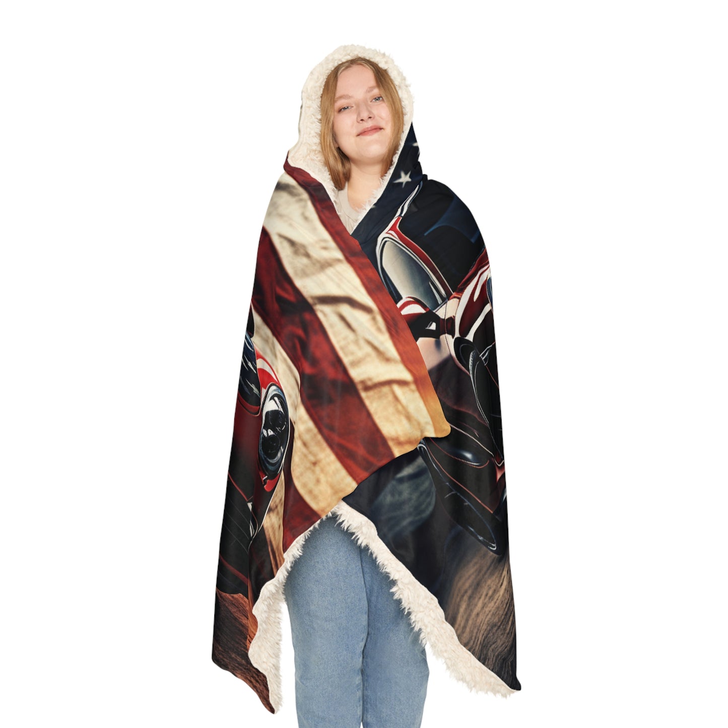 Snuggle Hooded Blanket American Flag Background Porsche 2