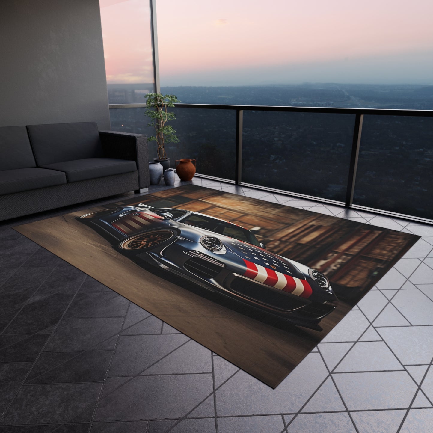 Outdoor Rug  American Flag Porsche 1