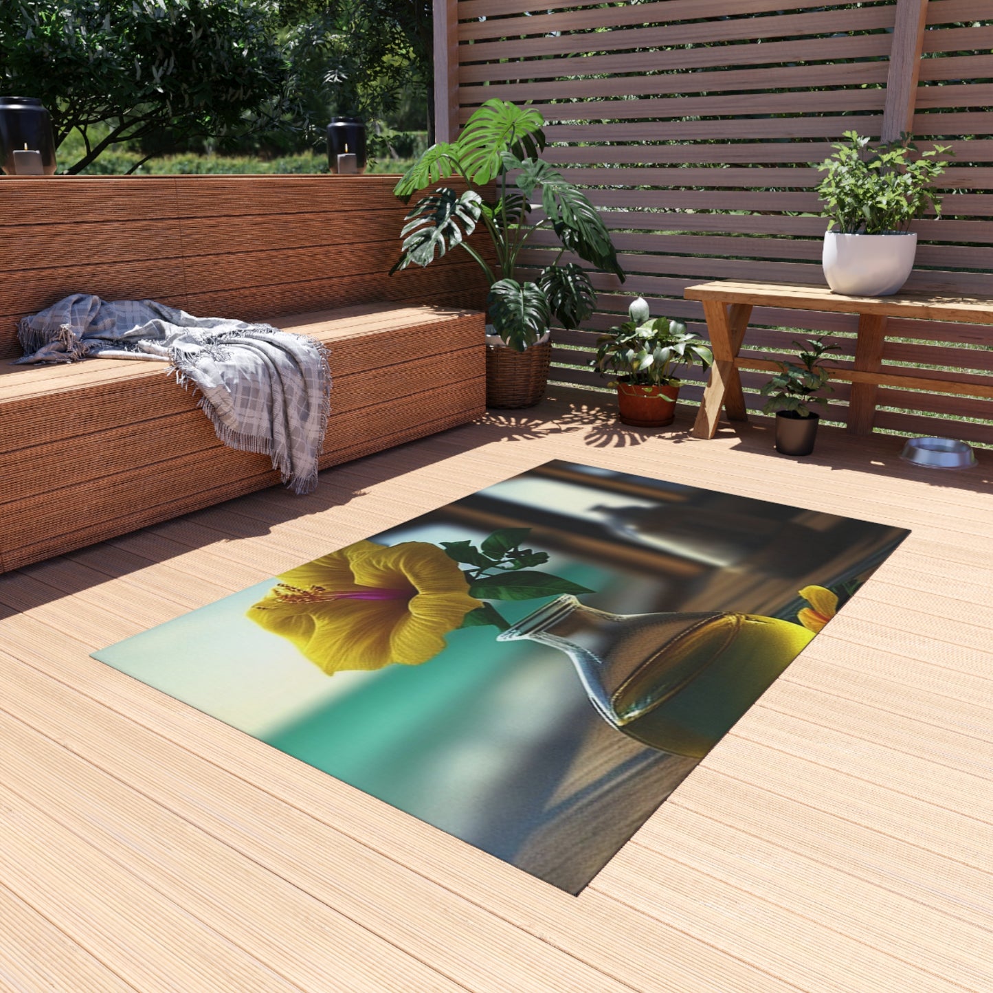 Outdoor Rug  Yellow Hibiscus Wood 1