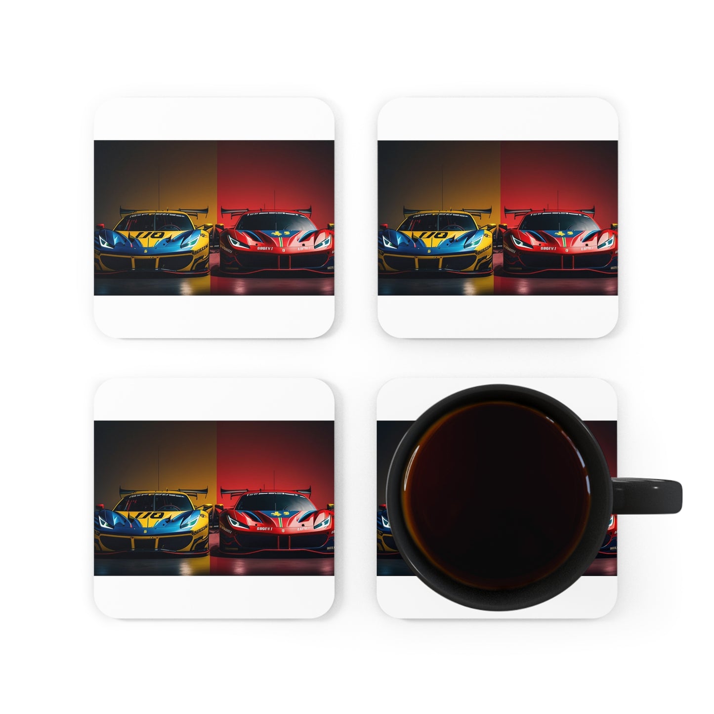 Corkwood Coaster Set Ferrari Red Blue 3