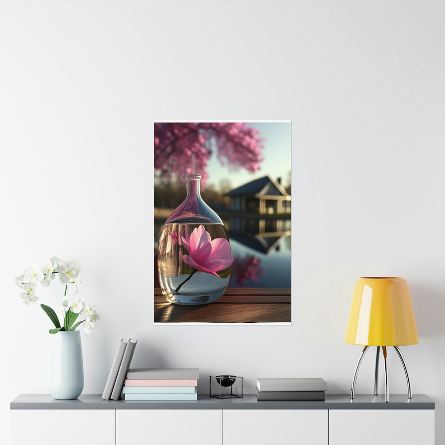 Premium Matte Vertical Posters Magnolia in a Glass vase 2