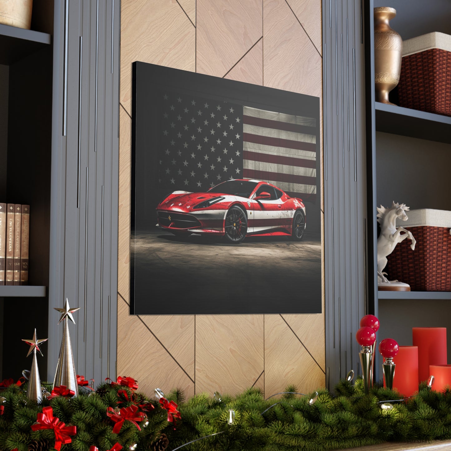 Canvas Gallery Wraps American Flag Background Ferrari 1