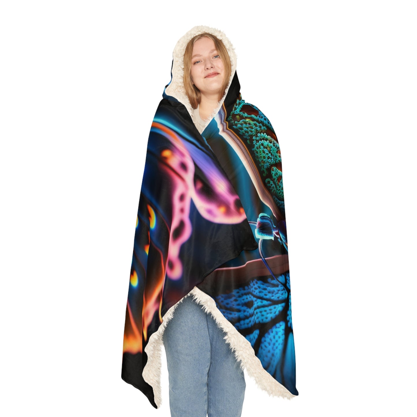 Snuggle Hooded Blanket Neon Butterfly Macro 2