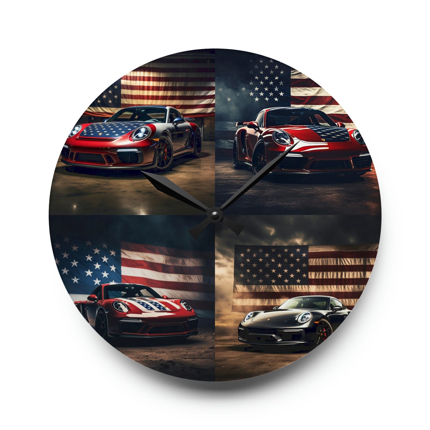 Acrylic Wall Clock American Flag Background Porsche 5