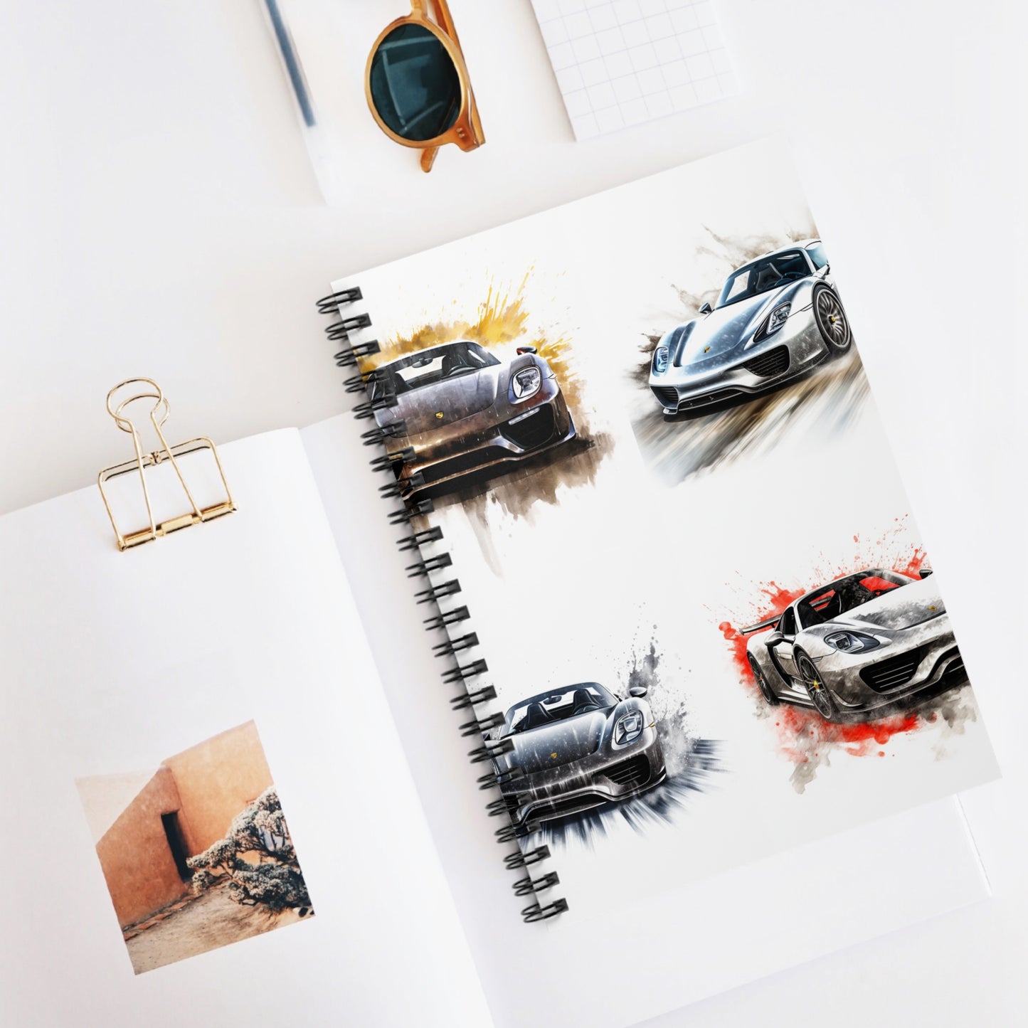 Spiral Notebook - Ruled Line 918 Spyder white background driving fast with water splashing 5