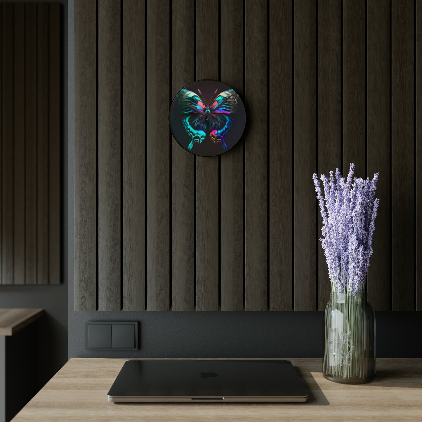 Acrylic Wall Clock Neon Butterfly Fusion 3