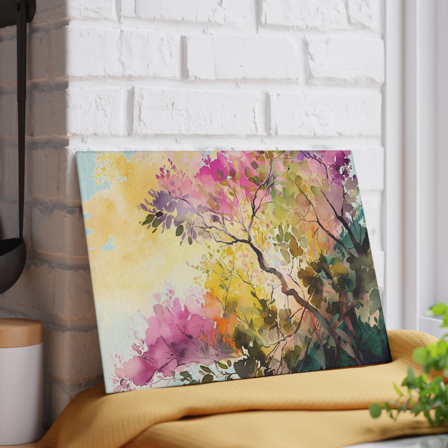 Glass Cutting Board Mother Nature Bright Spring Colors Realistic Watercolor 2