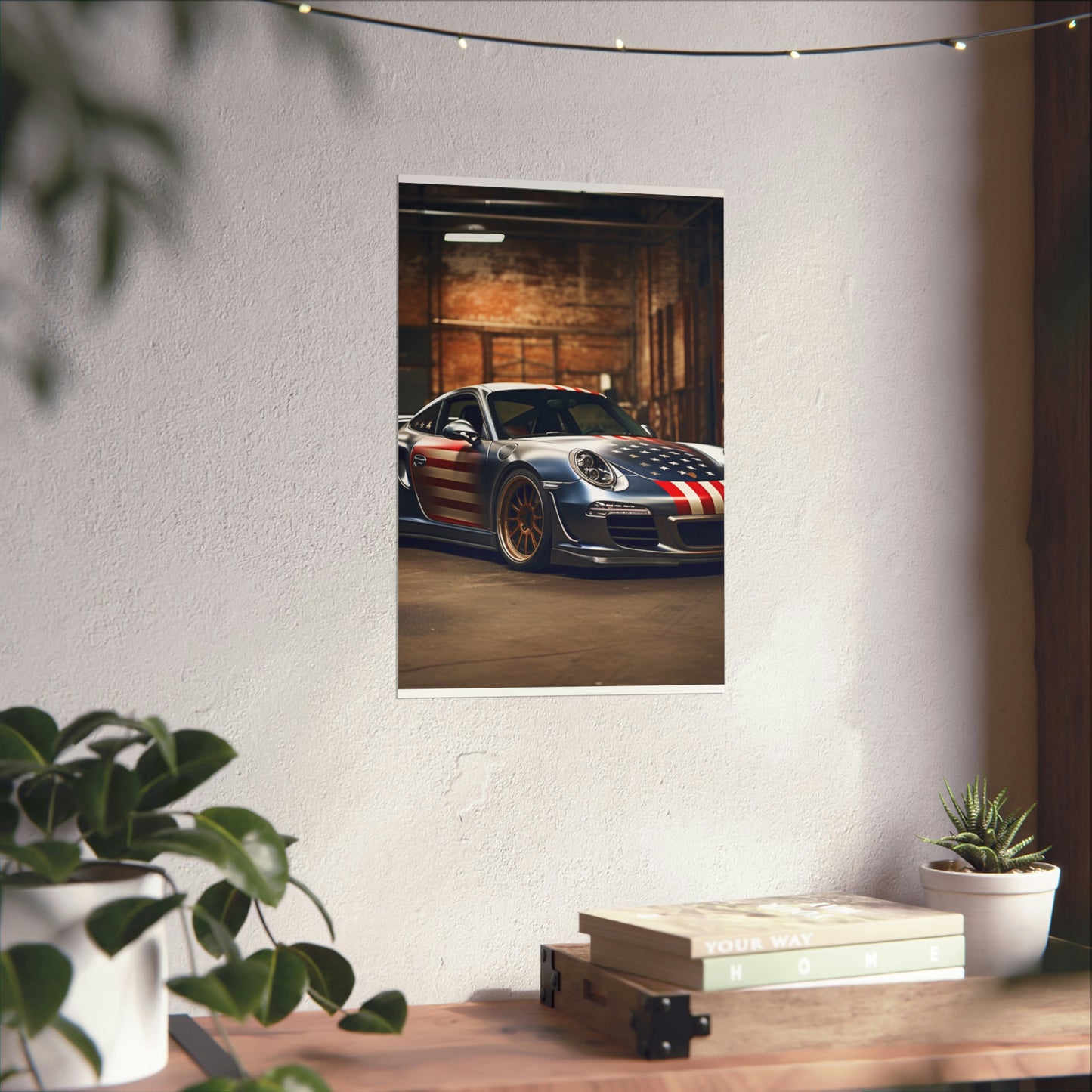 Premium Matte Vertical Posters American Flag Porsche 1